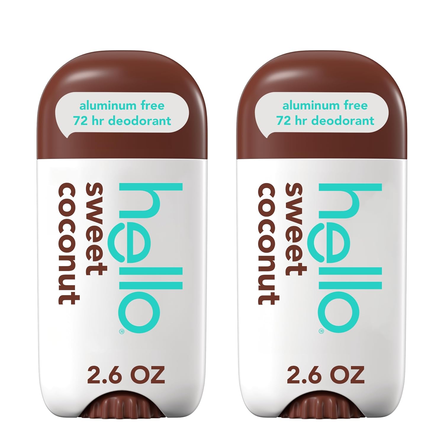 hello Sweet Coconut Aluminum Free Deodorant, 2.6 oz Stick (2 Pack)