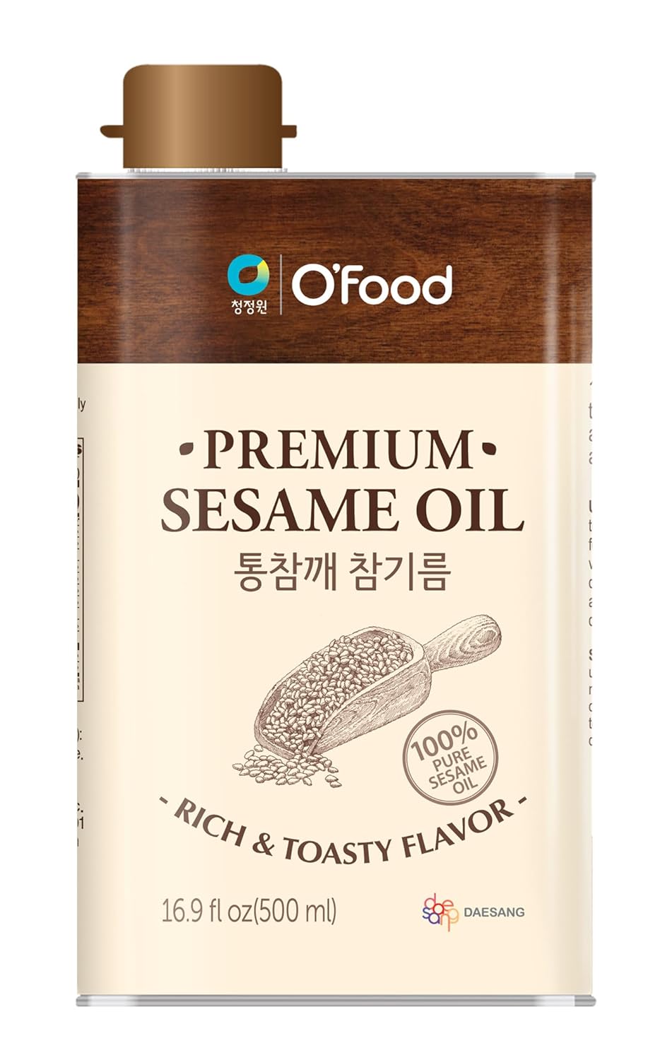 Chung Jung One O’Food Premium Sesame Oil, 16.91 Fl Oz, 100% Pure Sesame Seed Oil, Korean-Style Toasted, Rich and Nutty Flavor, Good for Cooking, Stir-fry, Noodles, Dressing, Drizzle