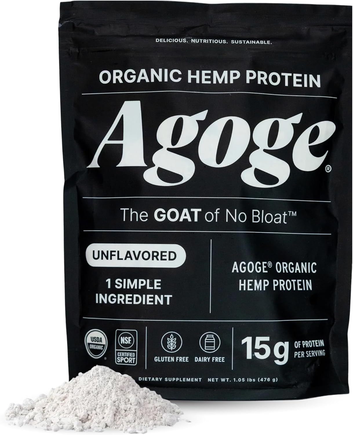Agoge - USDA Organic Hemp Protein Powder, The Goat of No Bloat, Unflavored, NSF Certified for Sport, Essential Amino Acids, Plant-Based, Gluten Free, for Women & Men (20 Servings) (Unflavored)