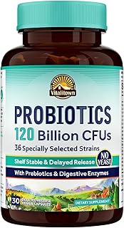 VITALITOWN Probiotics 120 Billion CFUs | 36 Strains, with Prebiotics & Digestive Enzymes for Men Women | Shelf Stable | Digestive Health & Immune Support | Vegan, Non-GMO | 30 Delayed Release Veg Caps