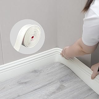 COUKIU Flexible Baseboard Molding Trim, Peel and Stick Rubber Wall Base Moulding Trim, 4 Inch x 16.4 Feet Self-Adhesive Vinyl Wall Base Cove Base (Milky White)
