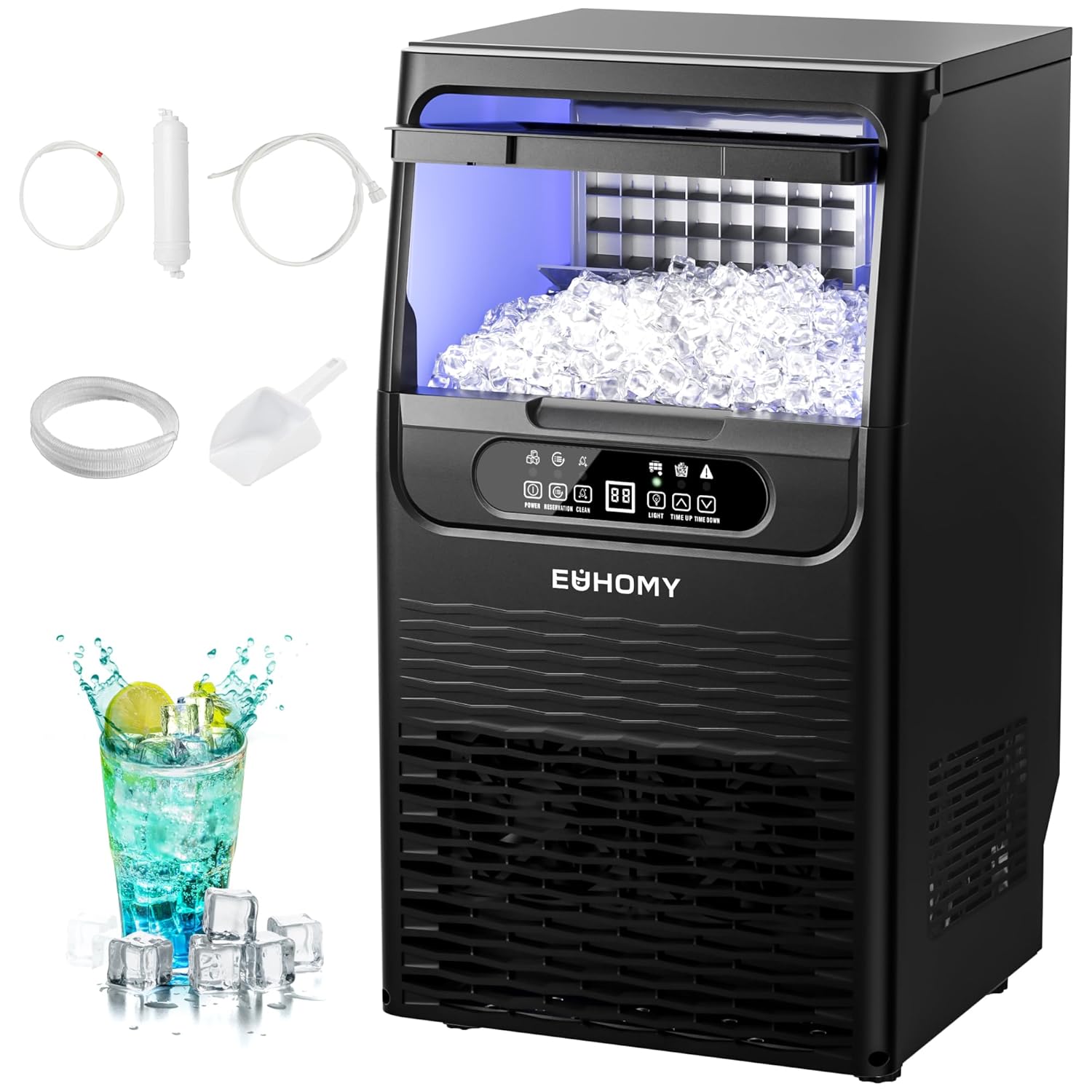 EUHOMY Commercial Ice Maker Machine,80lbs/24H,36 Ice Cubes in 8-12 Mins,Under Counter Ice Maker with Water Filter,12lbs Storage Capacity,Freestanding Ice Machine for Home/Bar/Cafe/Restaurant