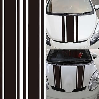 2 PCS Car Hood Stickers, Modified Racing Vinyl Stripe Decals, Hood Bumper Decorations, Universal Body Stickers for Most Cars (Black)