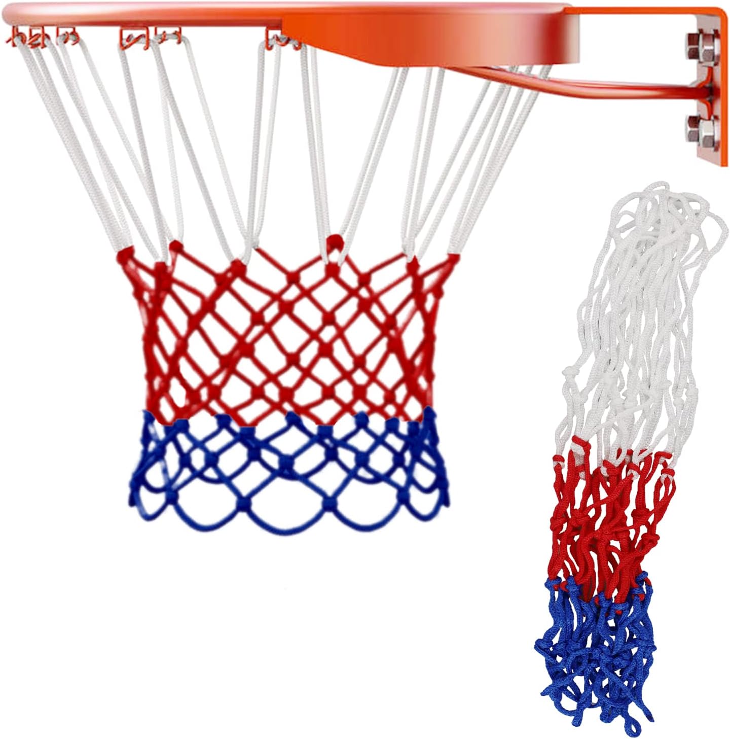 2pcs Tricolor Heavy Duty Net Replacements With 12 Loops - Weatherproof Sturdy Nylon Nets for Indoor Outdoor Basketball Training - Fits All Hoops