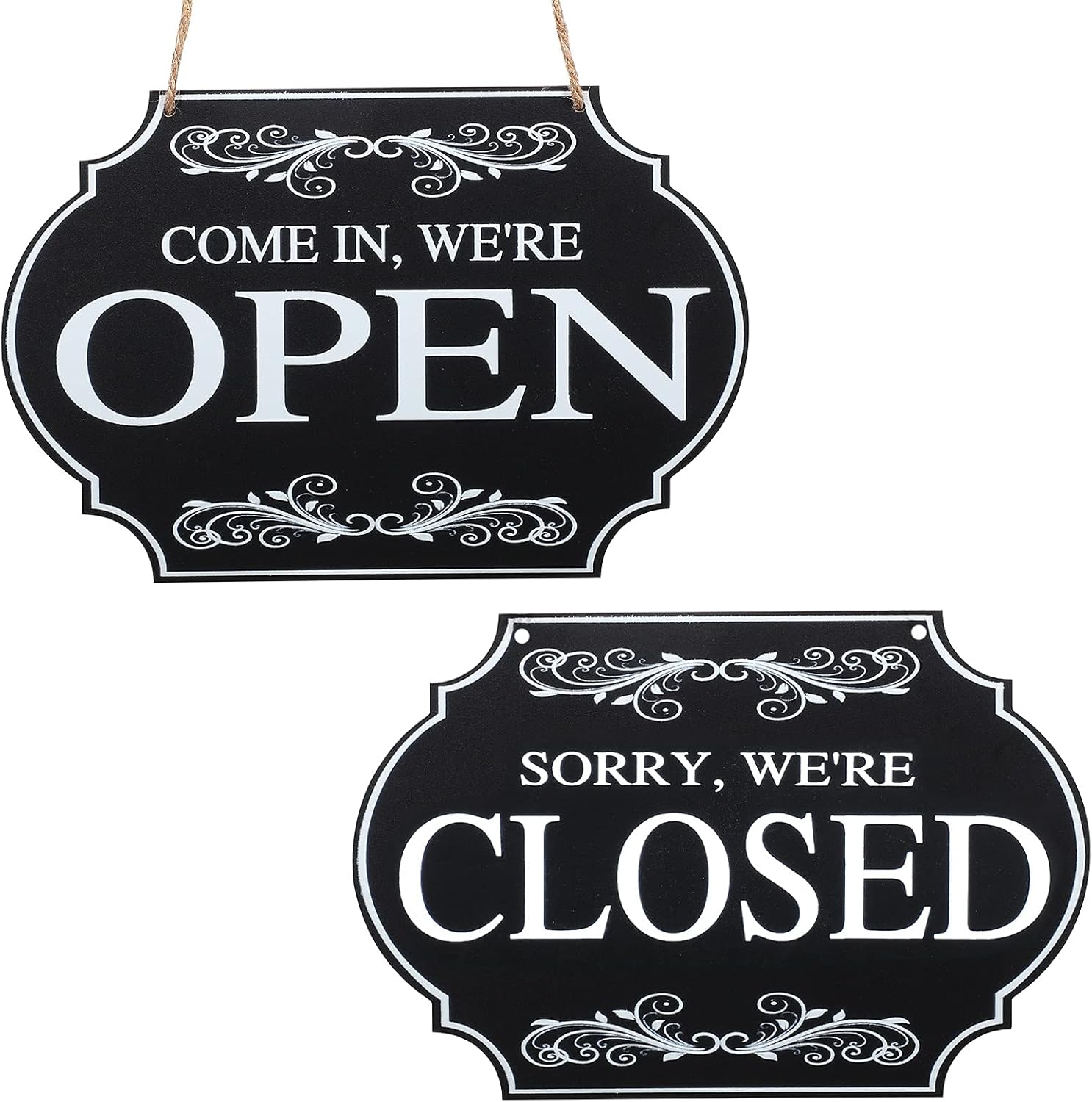 Open and Closed Business Signs Sided Wooden Open Signs with Rope for Coffee Bar Shop Door Window, 11.8 x 7.8 Inch (Black Board, White Words)