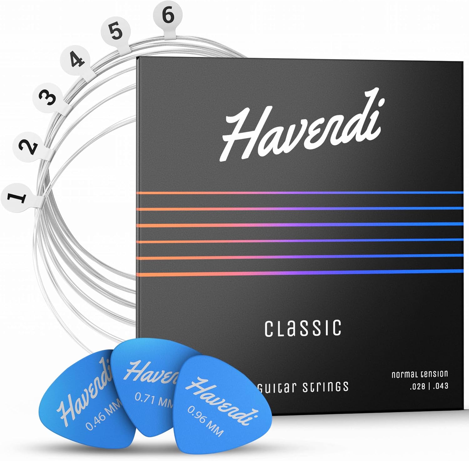HAVENDI® Guitar Strings for classical guitar - brilliant sound quality strings made of nylon for classical guitar coated with silver (6 string set) incl. 3 picks