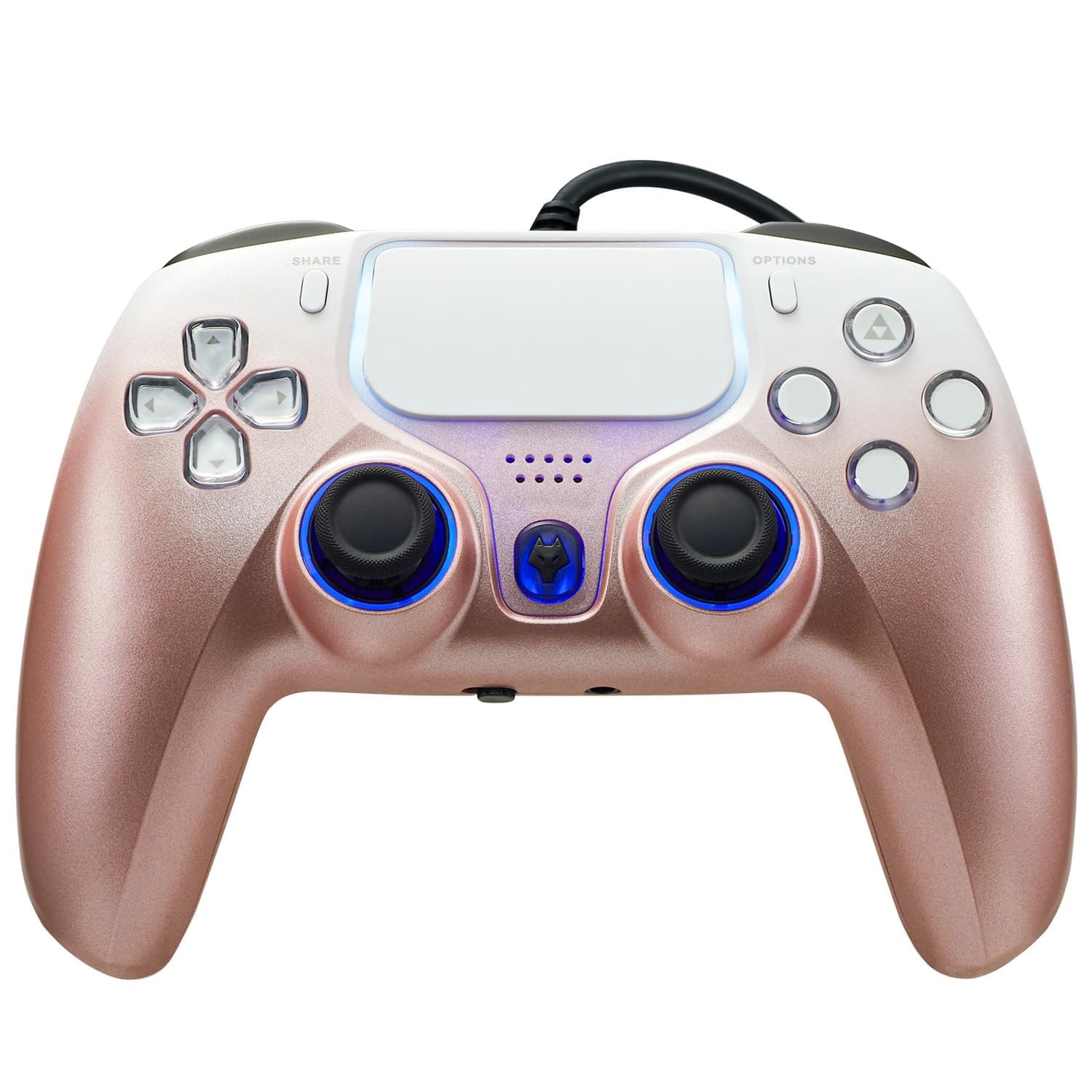 NBCP Wired PS5 Controller, Turbo, Hall-Effect Triggers, Dual Vibration, 6-Axis Gyro, 10ft Cable –Gamepad Compatible with PS5/PS4/PC/Steam – Rose Gold Color