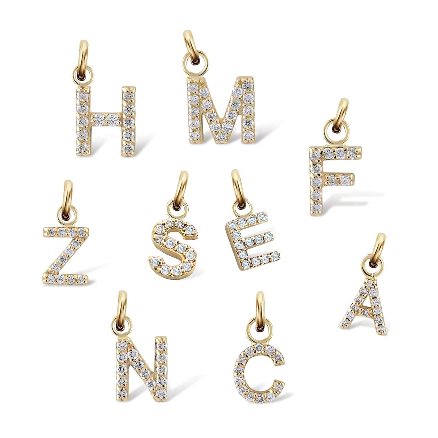 14K Gold Diamond Initial Letter Charm Pendant, Pave Diamond Alphabet Charm, Cubic Zirconia or Real Diamond, Personalized Initial Necklace Gift, Sideways Initial Jewelry Best Friend Gift