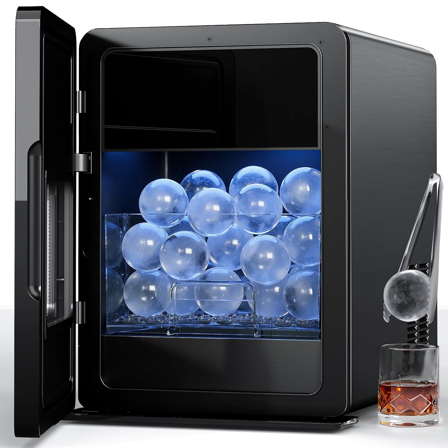2’’ Ice Ball Maker – 4 pcs Round Cubes in 35 Mins, 144pcs/Day, Clear Sphere Ice Maker Machine for Whiskey, Bourbon & Cocktails, Self-Cleaning, Auto Water Supply, for Home Bar & Parties