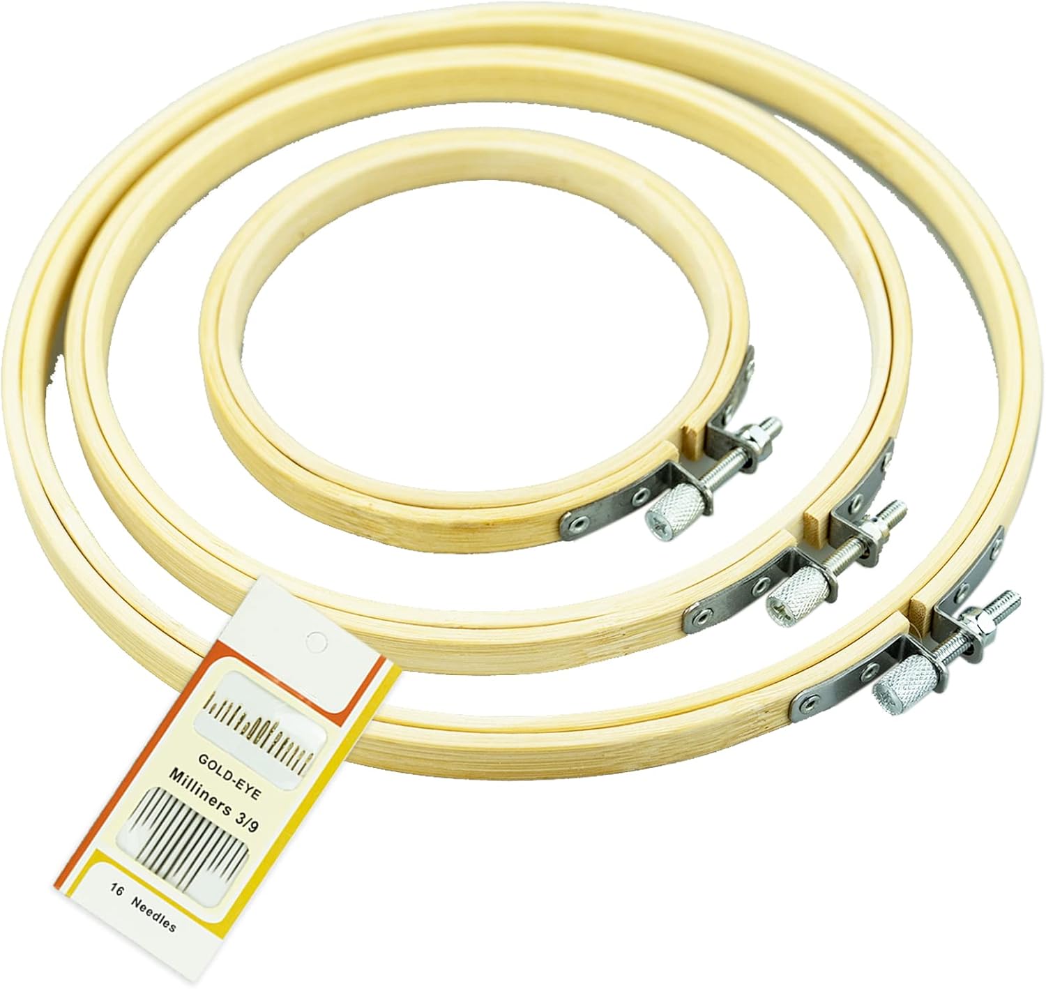 SZCXDKJ 3Pcs 3 Sizes Round Bamboo Embroidery Hoop Circle Cross Stitch Hoop Ring for Craft Sewing,with Gold Eye Embroidery Needles, Embroidery Hoop