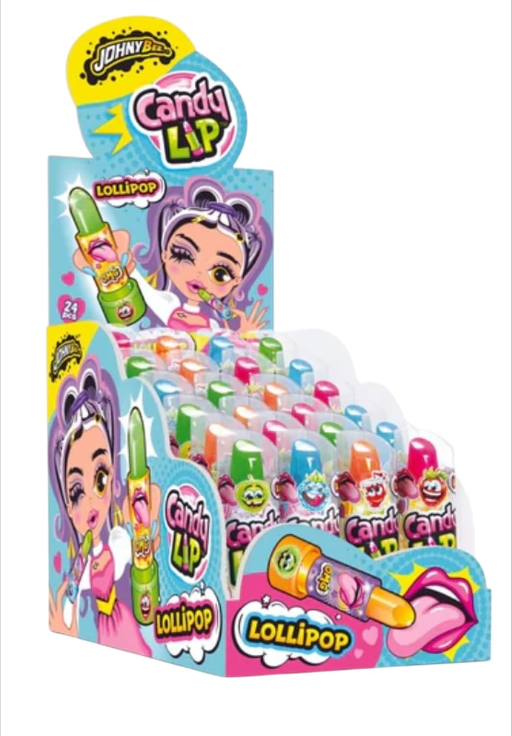 Bobzo Candy Lip Lollipops – 24 Pack (5g Each) | Mixed Flavours: Strawberry, Blue Raspberry, Green Apple, Cola | Fun Lip-Shaped Suckers | Party Bag Fillers & Kids’ Treats
