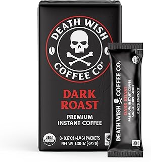 Death Wish Coffee Instant Dark Roast Coffee Packets, Bold & Intense Blend of Arabica & Robusta Beans, USDA Organic, 8 Count