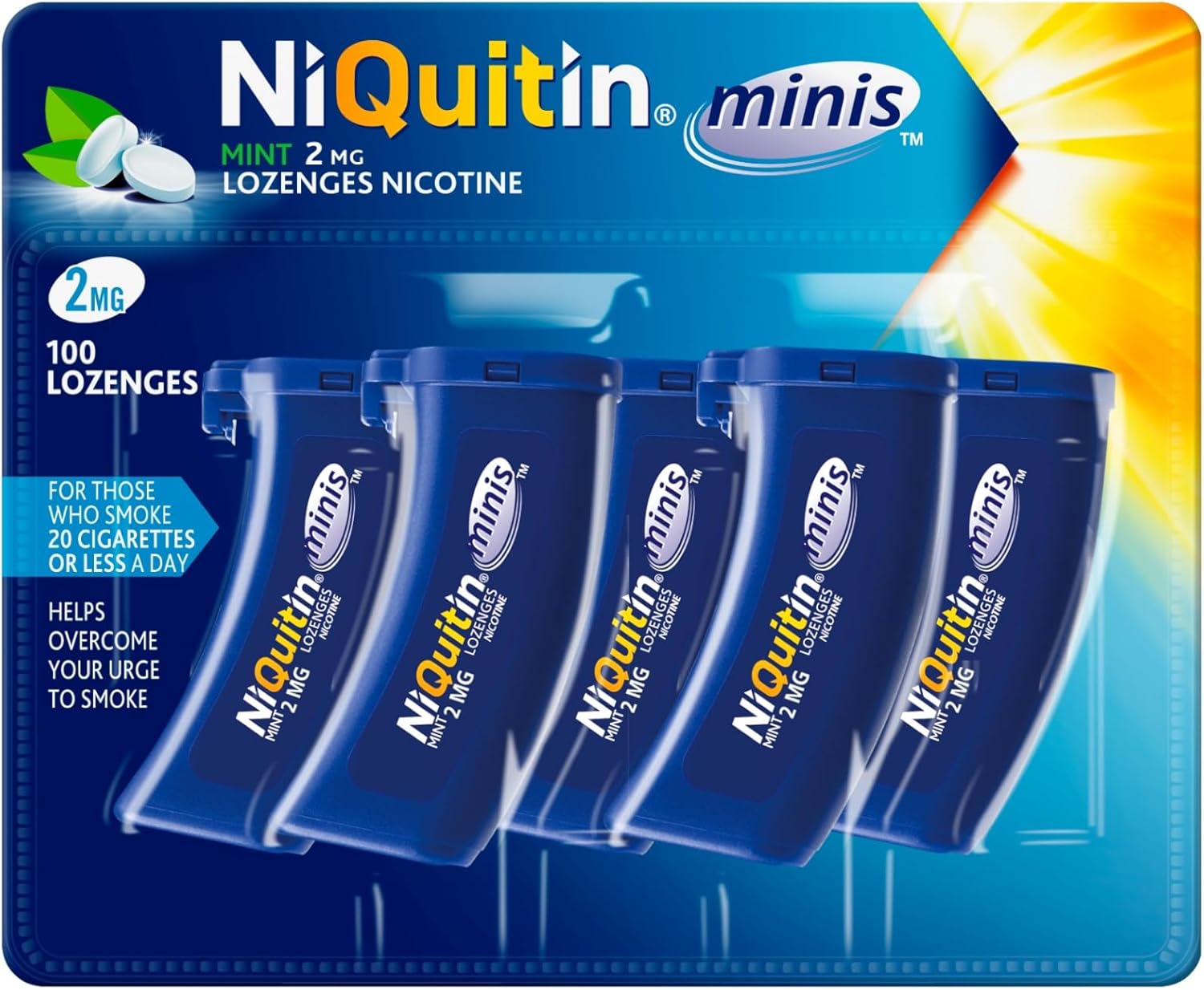 NiQuitin Minis Mint 2 mg Lozenges - Effective Smoking Craving Relief - Practical Pocket-Sized Container - 100 Mini Lozenges - Relieve Sudden Cravings - Reduce and Quit Smoking Aid