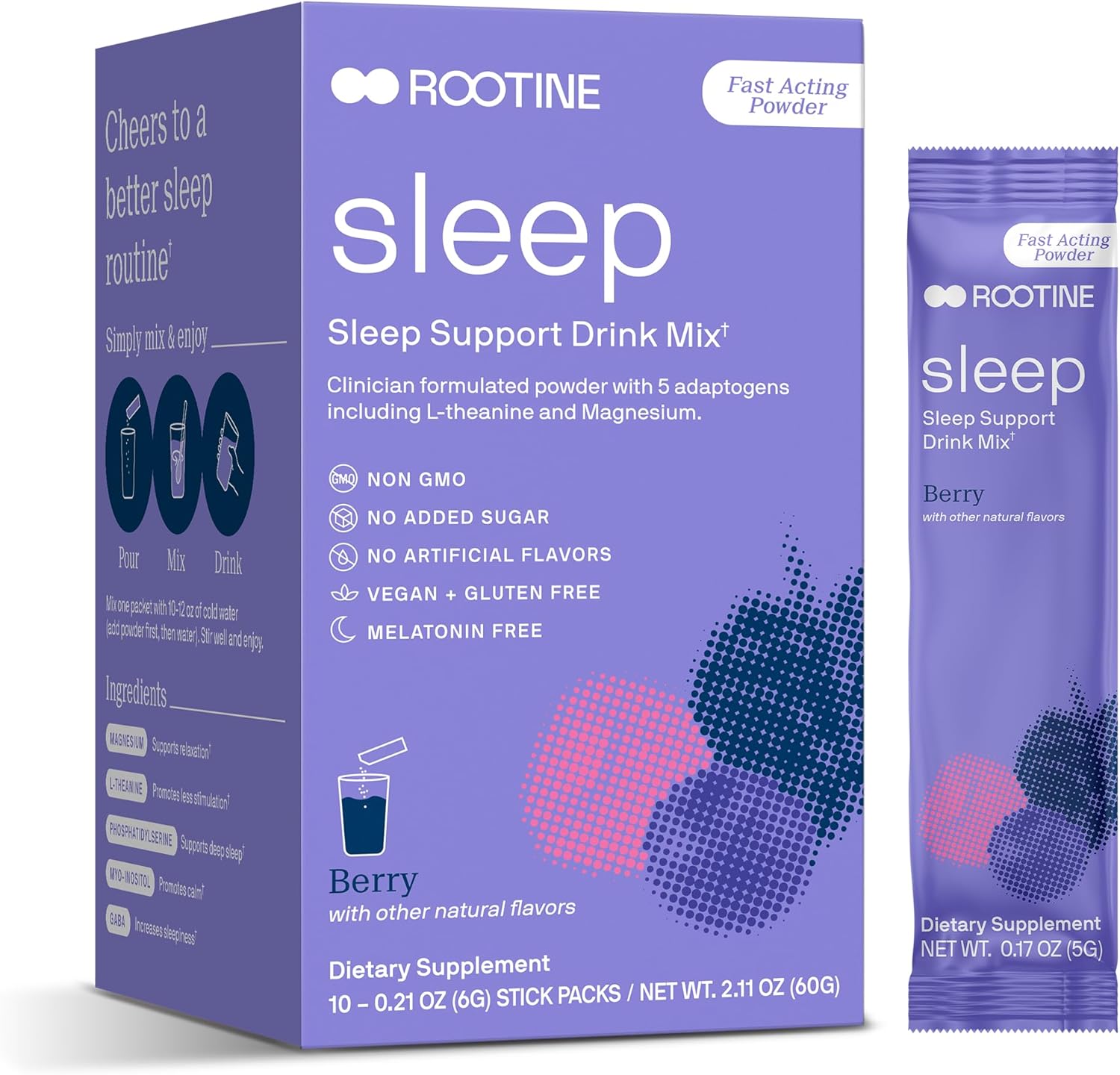 Sleep Melatonin-Free Magnesium Sleep Powder | GABA, Phosphatidylserine, L-Theanine, Myo-inositol | Calm Drink Mix to Help Relax & Support Healthy Mood 10pk