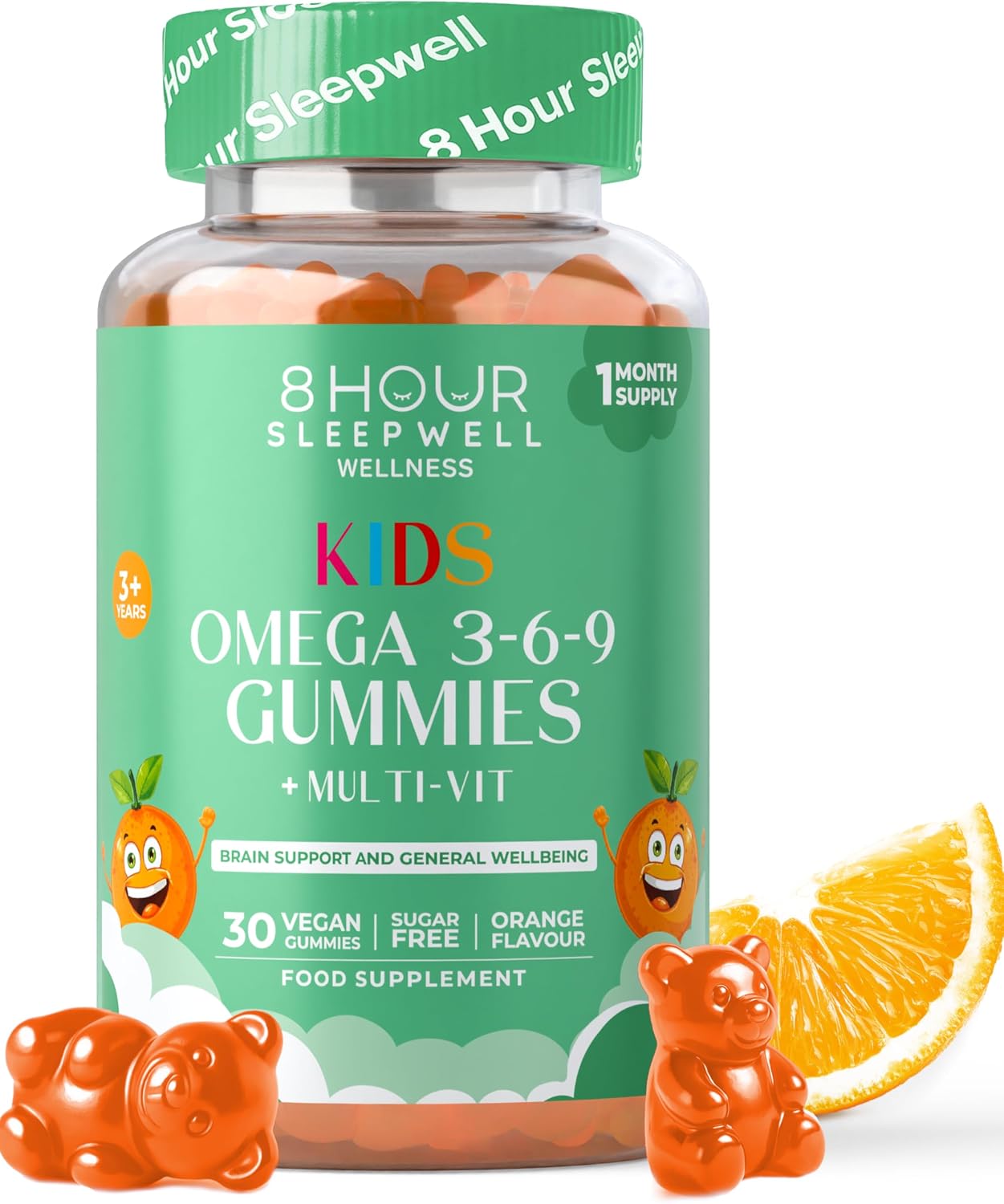 Kids Omega 3, 6 & 9 Gummies – Vegan, Sugar & Gluten-Free | Plant-Based Omega with 8 Essential Vitamins | Chewable Multivitamin for Kids, Tasty Alternative to Fish Oil | 1 Month Supply