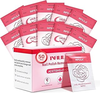 NXJ INFILILA Nail Polish Remover Pads, 2024 Newest Nail Polish Remover Wipes, 50PCS Quick Nail Polish Remover Wipes, Individually Wrapped Nail Polish Remover Wet Wipes for Removing Nail Polish