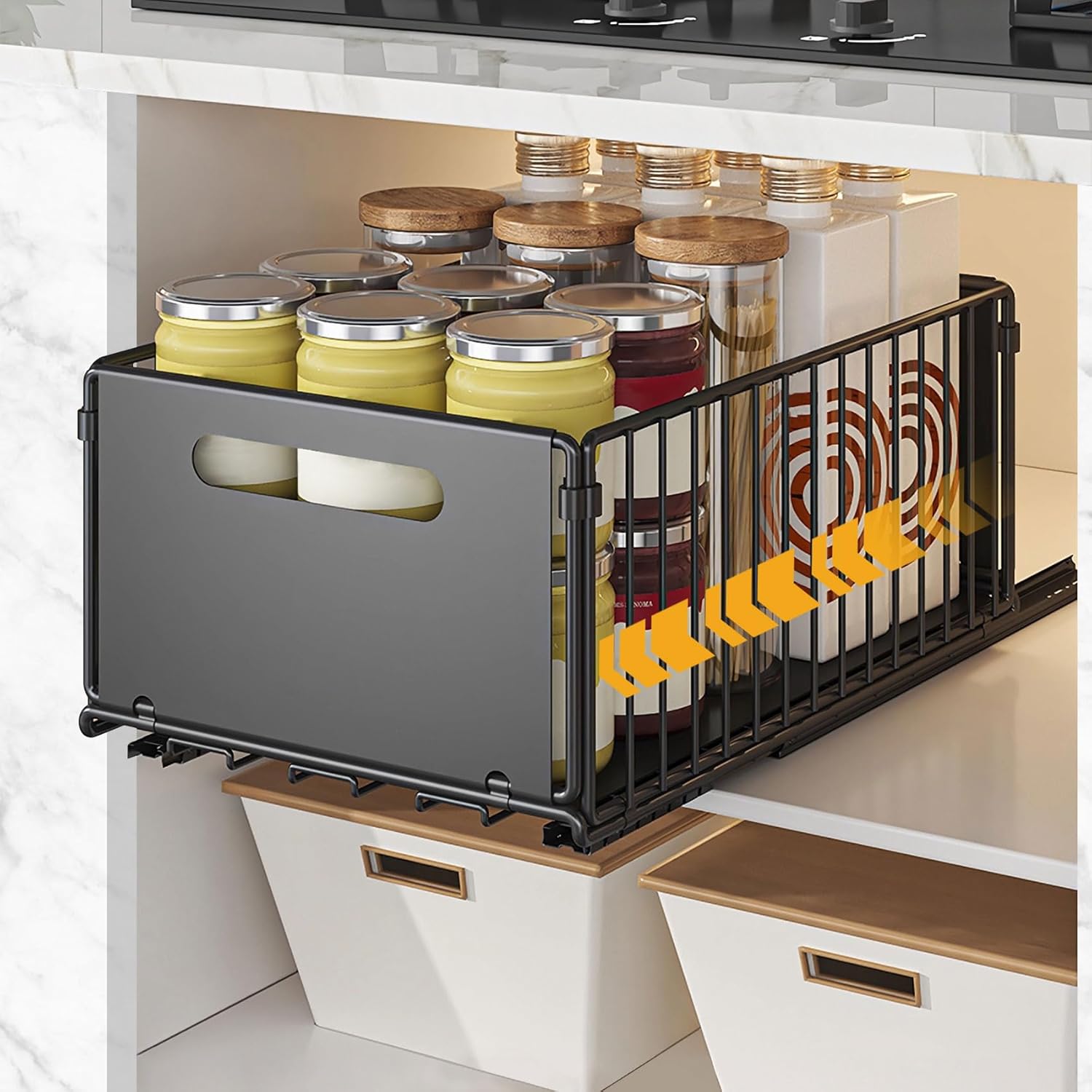 SHTALHST Pull Out Cabinet Organiser, Kitchen Drawer, Cupboard Organiser, Slide Out Drawers, Silent Slide, No Drill Shelves for Kitchen, Bathroom, Living Room 24.5x37.5x19CM