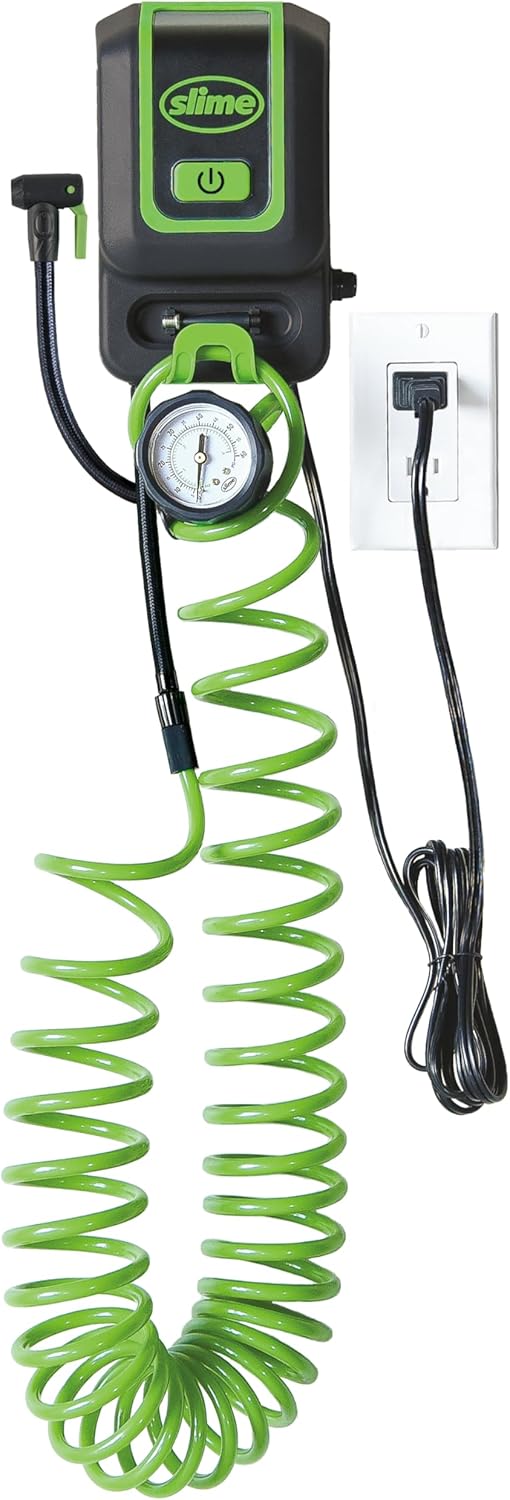 Slime 40070 Inflator, Compressor, Garage Inflation Station, Wall Mounted, 120V, For Cars, Bikes and Accessories