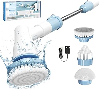 Powerful Electric Spin Brush for Bathroom & Kitchen,Cleaning Scrubber with Hard Bristles/Long Handle,Efficient Floor/Carpet/Baseboard Cleaner