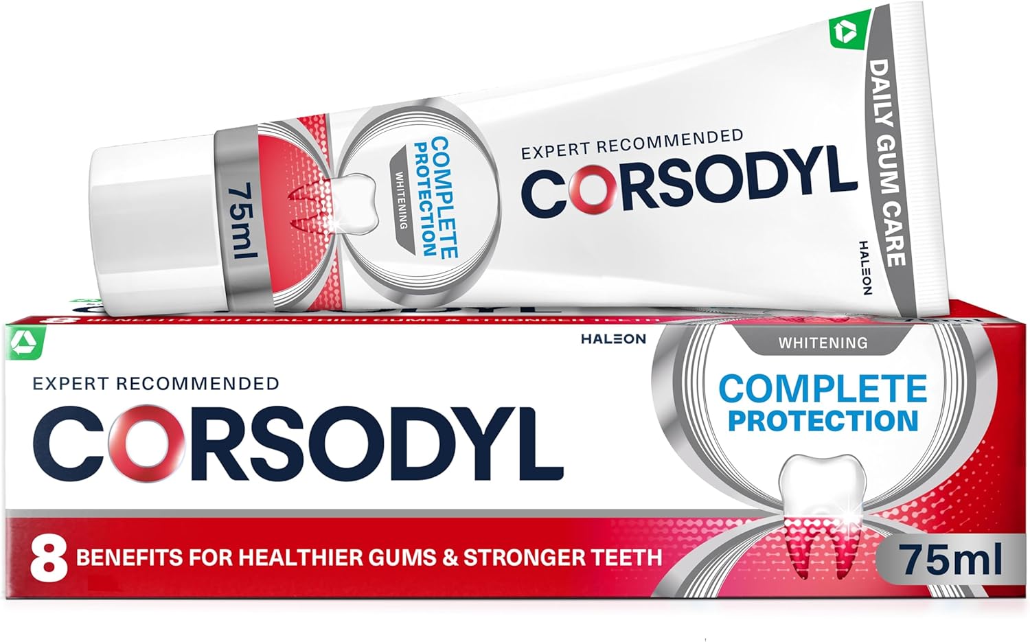 Corsodyl Whitening Toothpaste Complete Protection, Daily Gum & Plaque Remover, 75ml