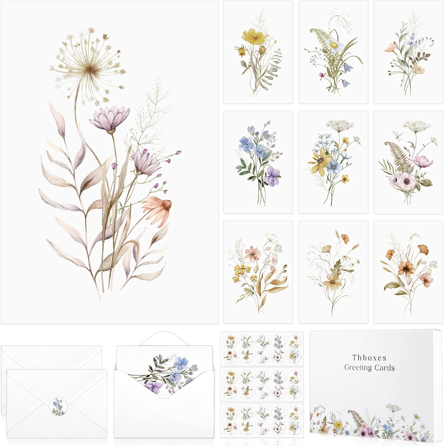 Blank Cards and Envelopes, 40 Pack Blank Note Cards 4x6 in Elegant Floral Greeting Card with Sealing Stickers, Note Card and Envelopes Stationary Set for All Occasions (10 Floral Designs)