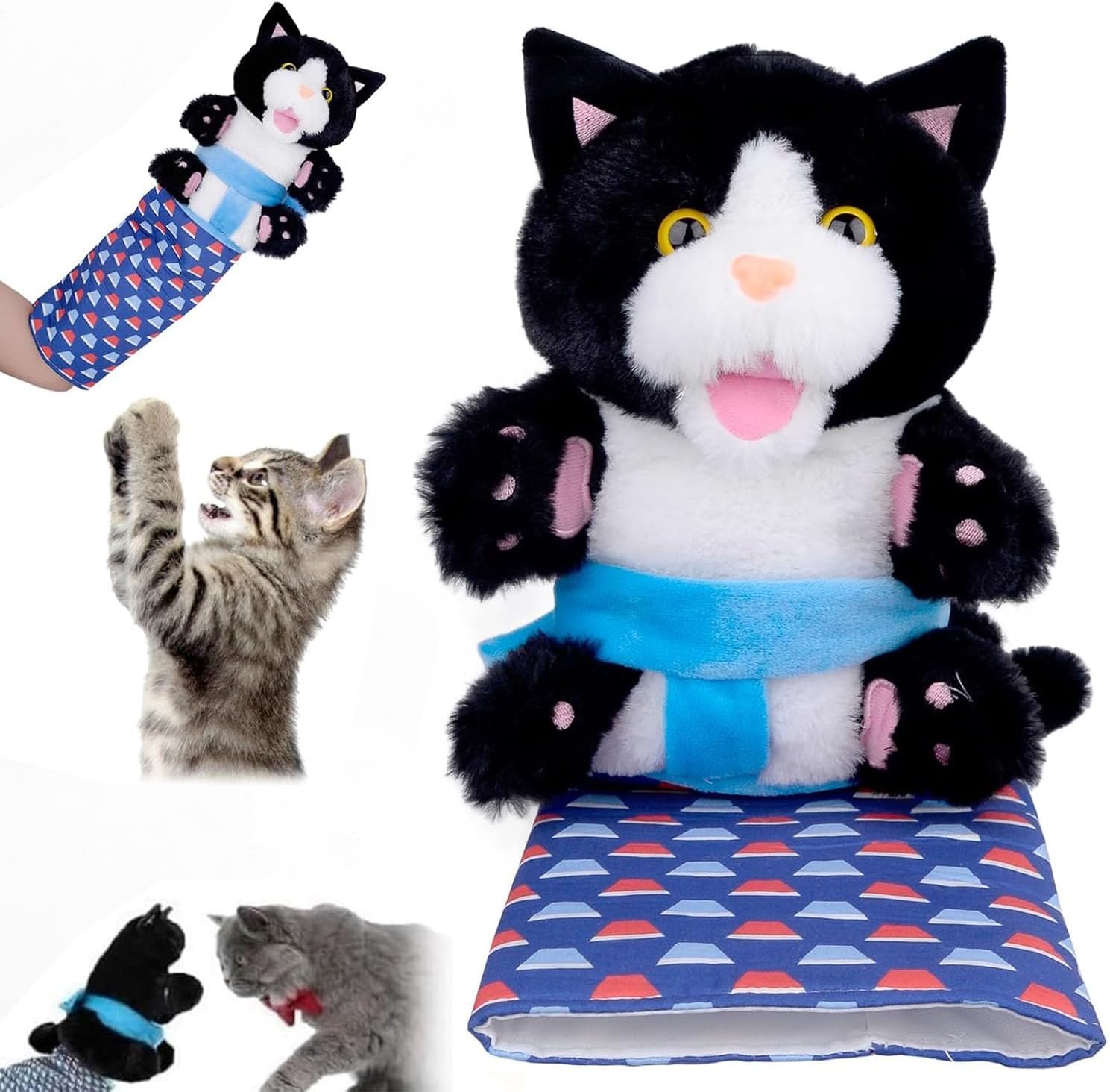 DAMIGHT Cat Wrestling Toys Puppet, Interactive Cat Toy for Indoor Cats, Cats Wrestler Glove, Hand Puppets with Tough Padding for Safe and Fun Interactive Play Cat Toy Gift (E)