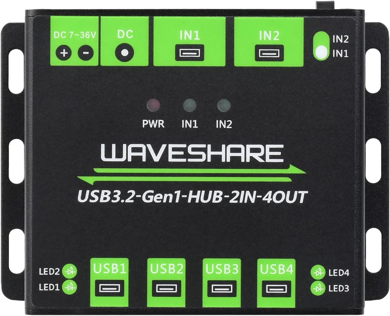 Waveshare Industrial Grade USB HUB, Extending 4X USB 3.2 Ports, Switchable Dual Hosts, Multi Protections