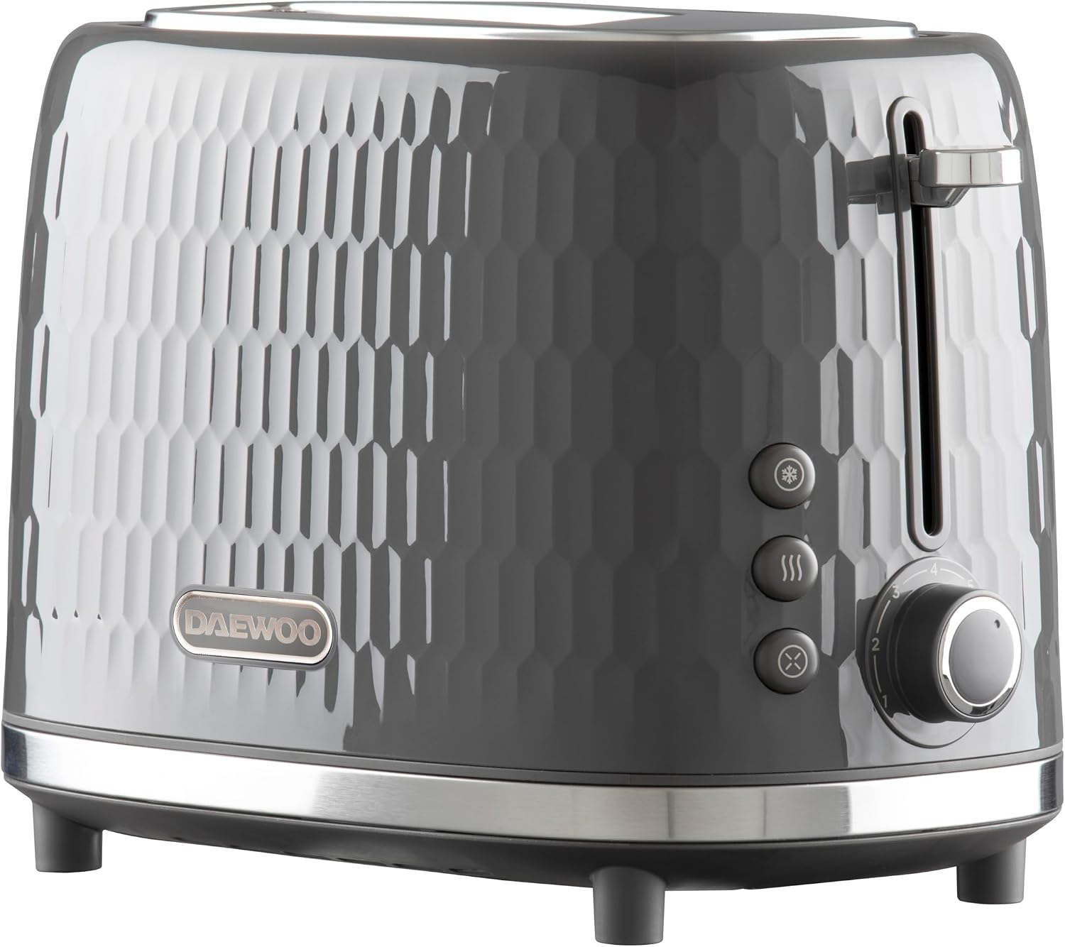Daewoo Hive Collection, 2 Slice Toaster, Easy Cleaning, Safety Features, Cord Storage, High Lift Lever, Browning Controls, Defrost, Reheat, Cancel Functions, Part Of A Collection, Grey