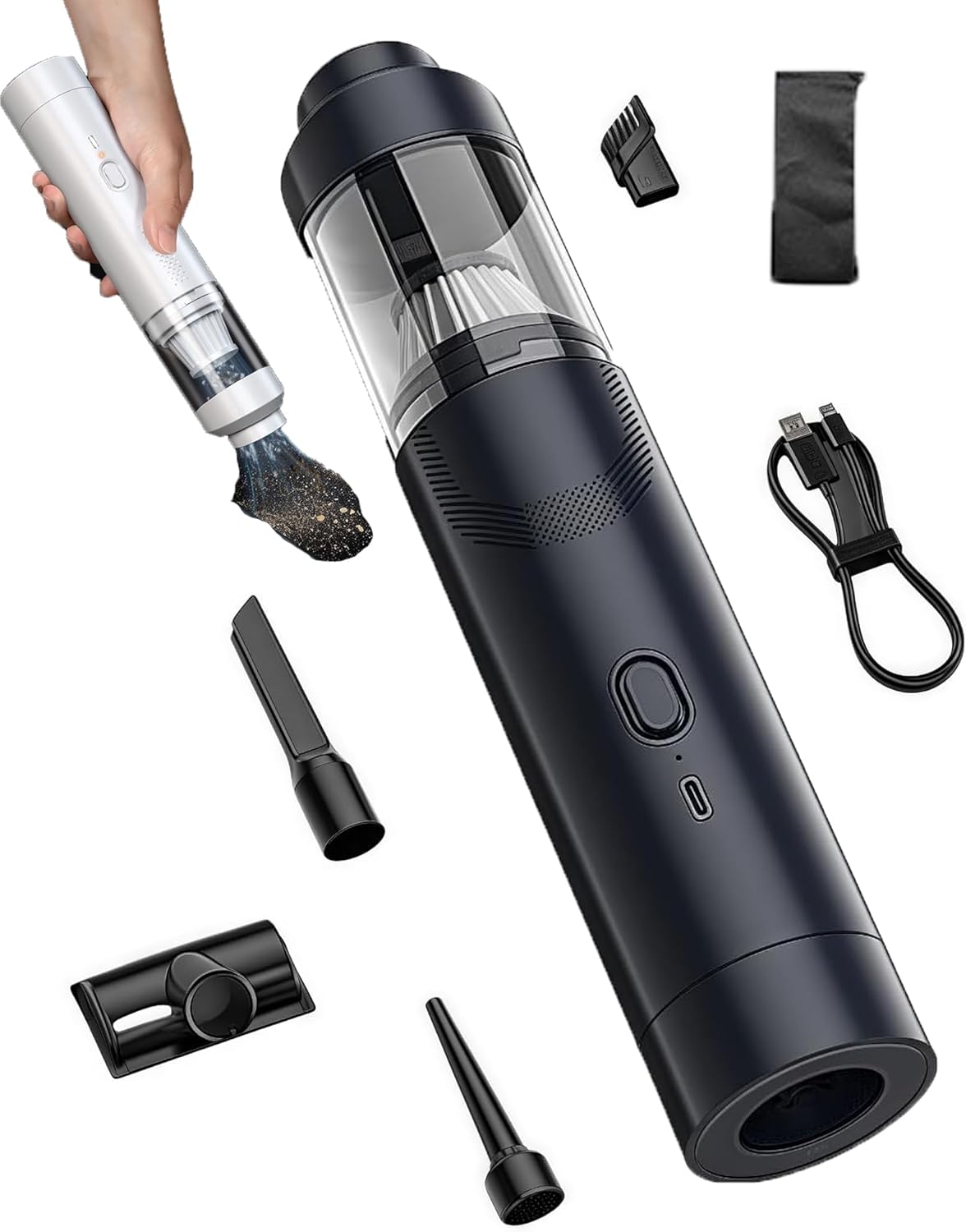 Bgnie Vacuum Cleaner, High Power 19000pa/30aw for Home Pet, Office, Slim V8 Cordless Pocket Handheld Rechargeable Car Vacuum Cleaner, Portable Air Blower with Brushless Motor (Black)