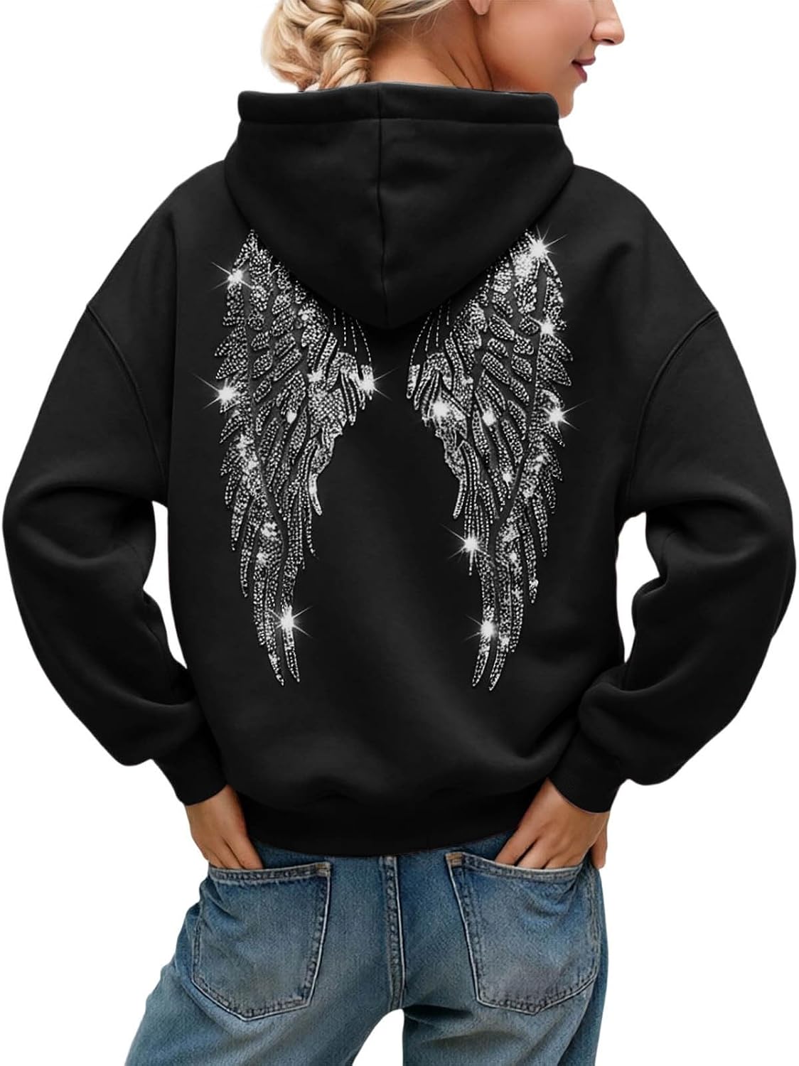 Angel Wing Hoodies for Women Wings Graphic Rhinestone Sweatshirt