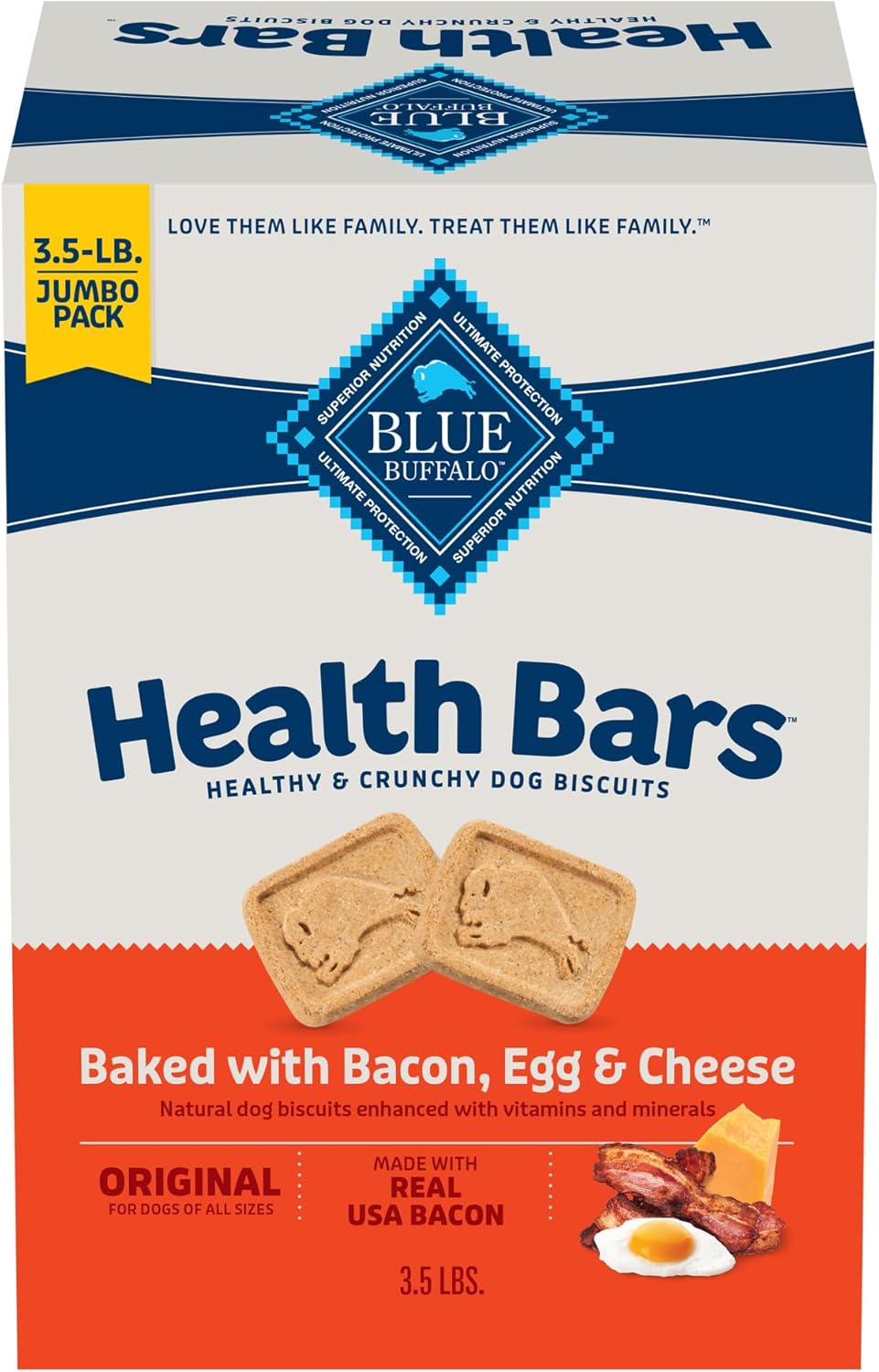 Blue Buffalo Health Bars Oven-Baked with Natural Ingredients, Bacon, Egg & Cheese Crunchy Dog Biscuits, 3 lbs.
