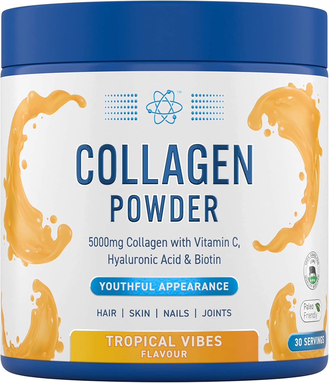 Applied Nutrition Collagen Powder - Tropical Vibes Flavour - 5000mg Hydrolysed Bovine Flavoured Collagen Peptides with Vitamin C, Hyaluronic Acid & Biotin (165g - 30 Servings)