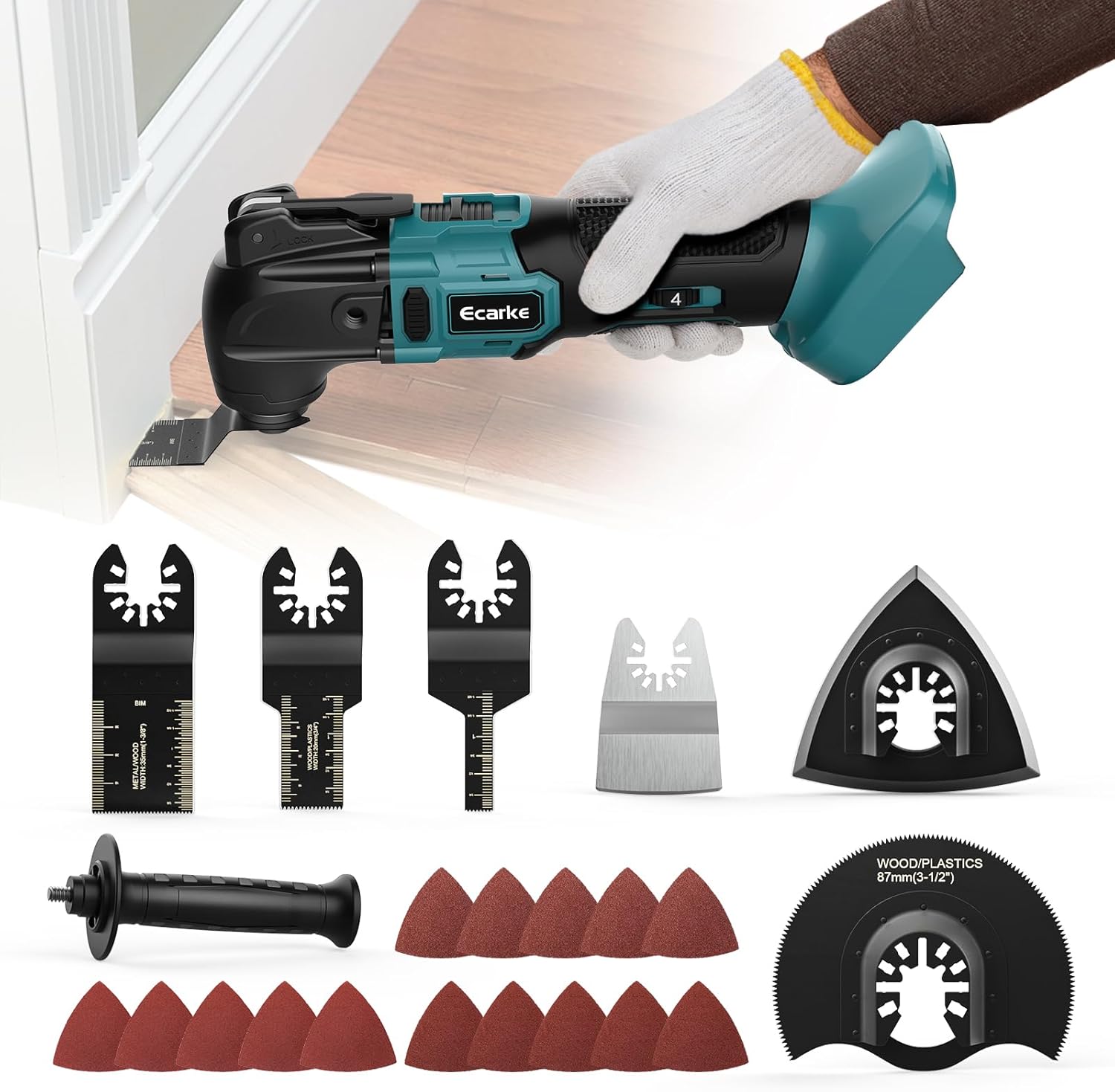 Ecarke Cordless Oscillating Multi-Tool for Ma-Kita 18V Battery, Brushless Multitool with 6 Variable Speeds, Oscillating Tool Kit for Removing, Scraping, Cutting with 23 Accessories(NO Battery)