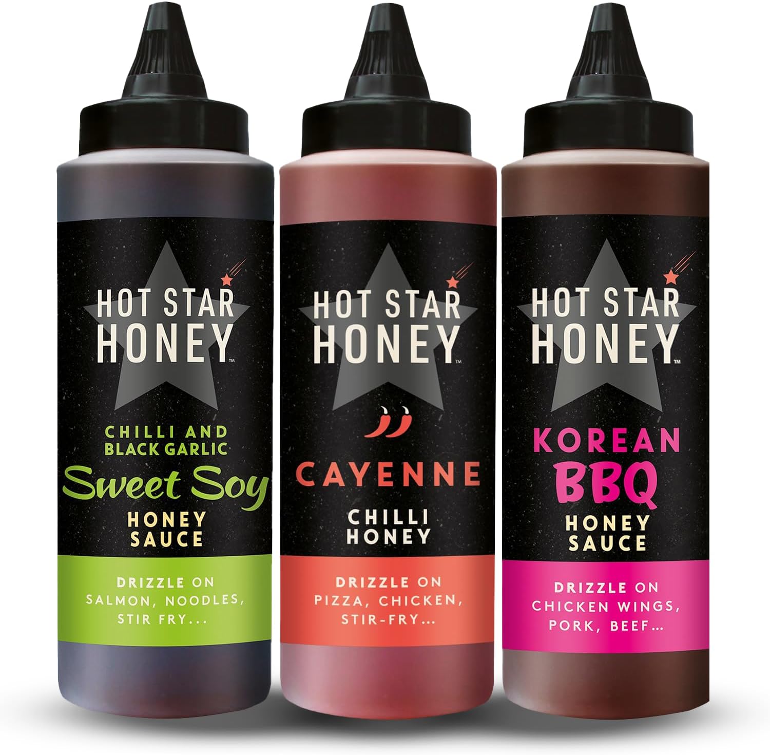 Hot Star Honey Asian Sauce Gift Set | Sweet Soy Sauce - Chilli Honey Sauce - Korean BBQ Sauce - Premium Hot sauce gift set for Chicken, Pizza, Pasta, Steak and Noodles