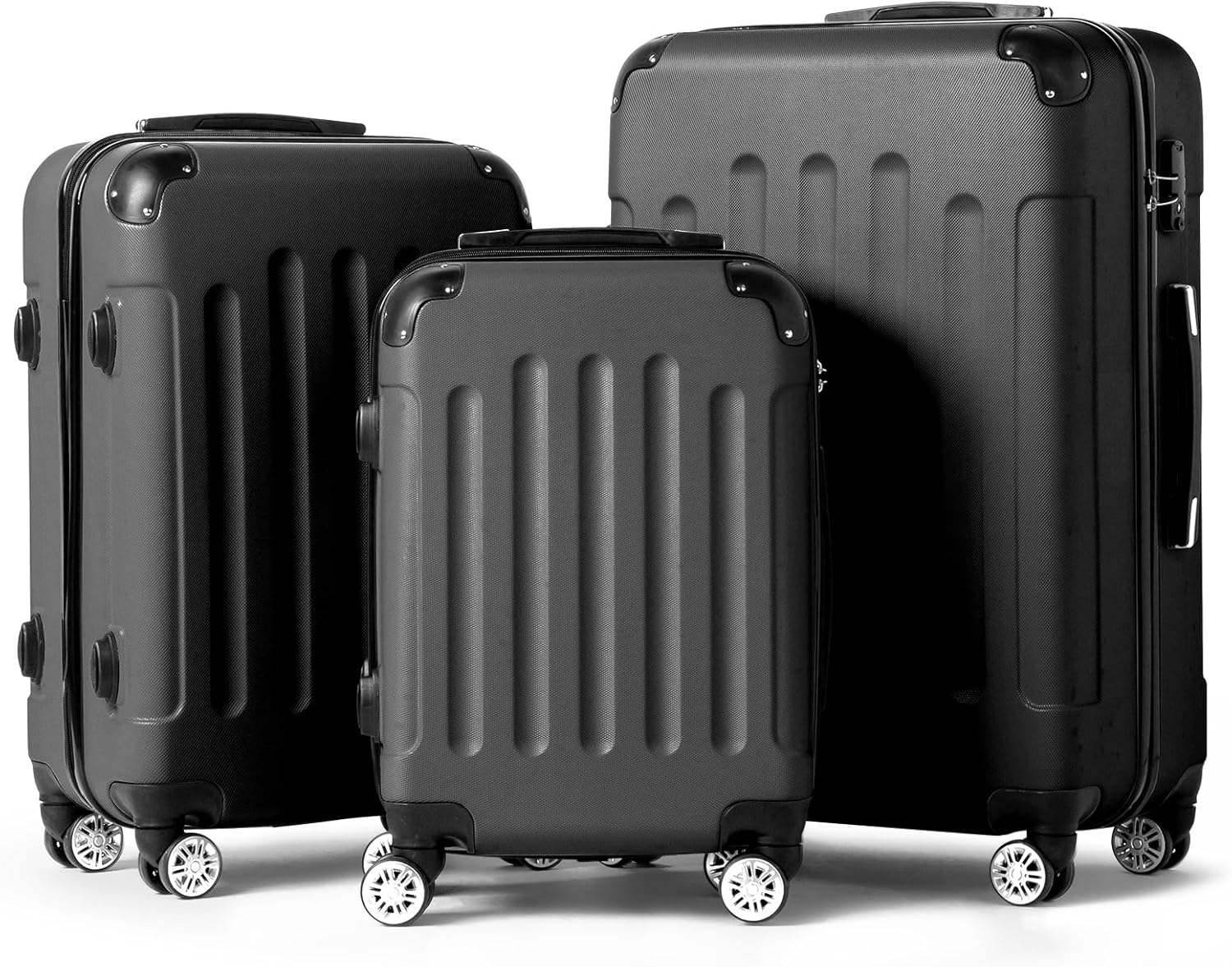 Karl home Suitcase Set of 3, ABS Hard Shell Cabin Luggage with Lock & 4 Wheels, Lightweight Durable Carry on Hand Suitcase - 20/24/28", Black