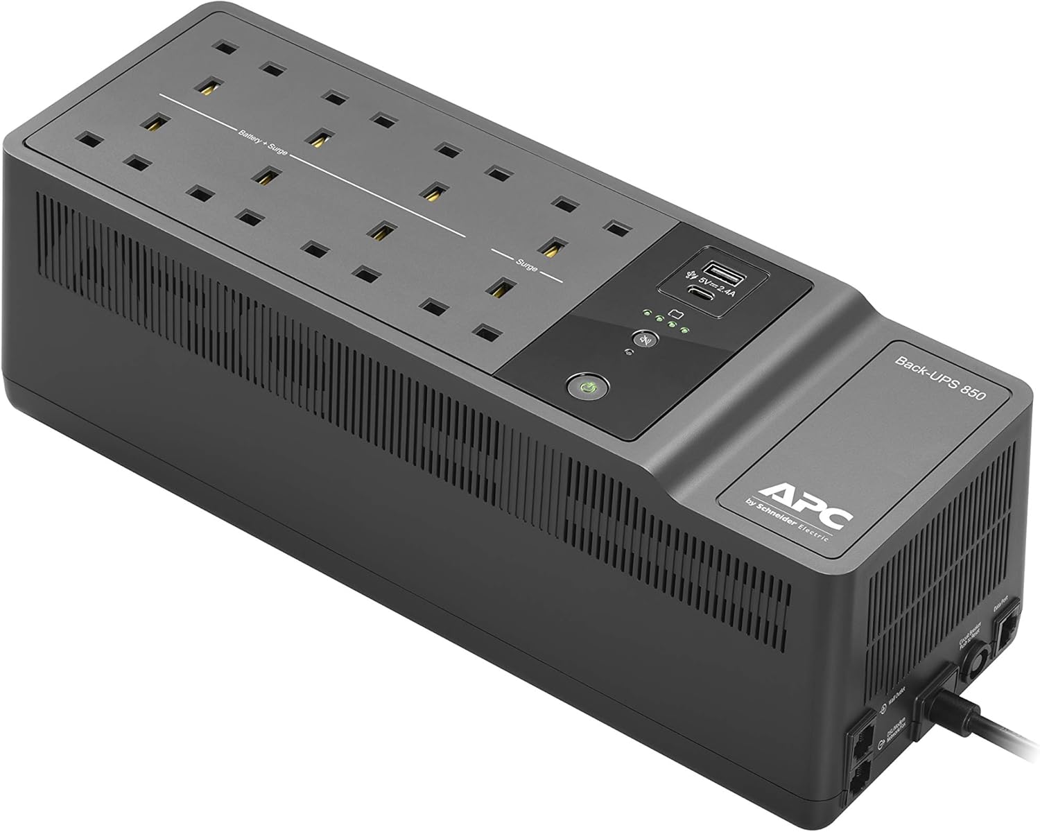 APC by Schneider Electric BACK-UPS ES - BE850G2-UK - Uninterruptible Power Supply 850VA (8 Outlets, Surge Protected, 2 USB Charging Ports), Black, Pack of 1