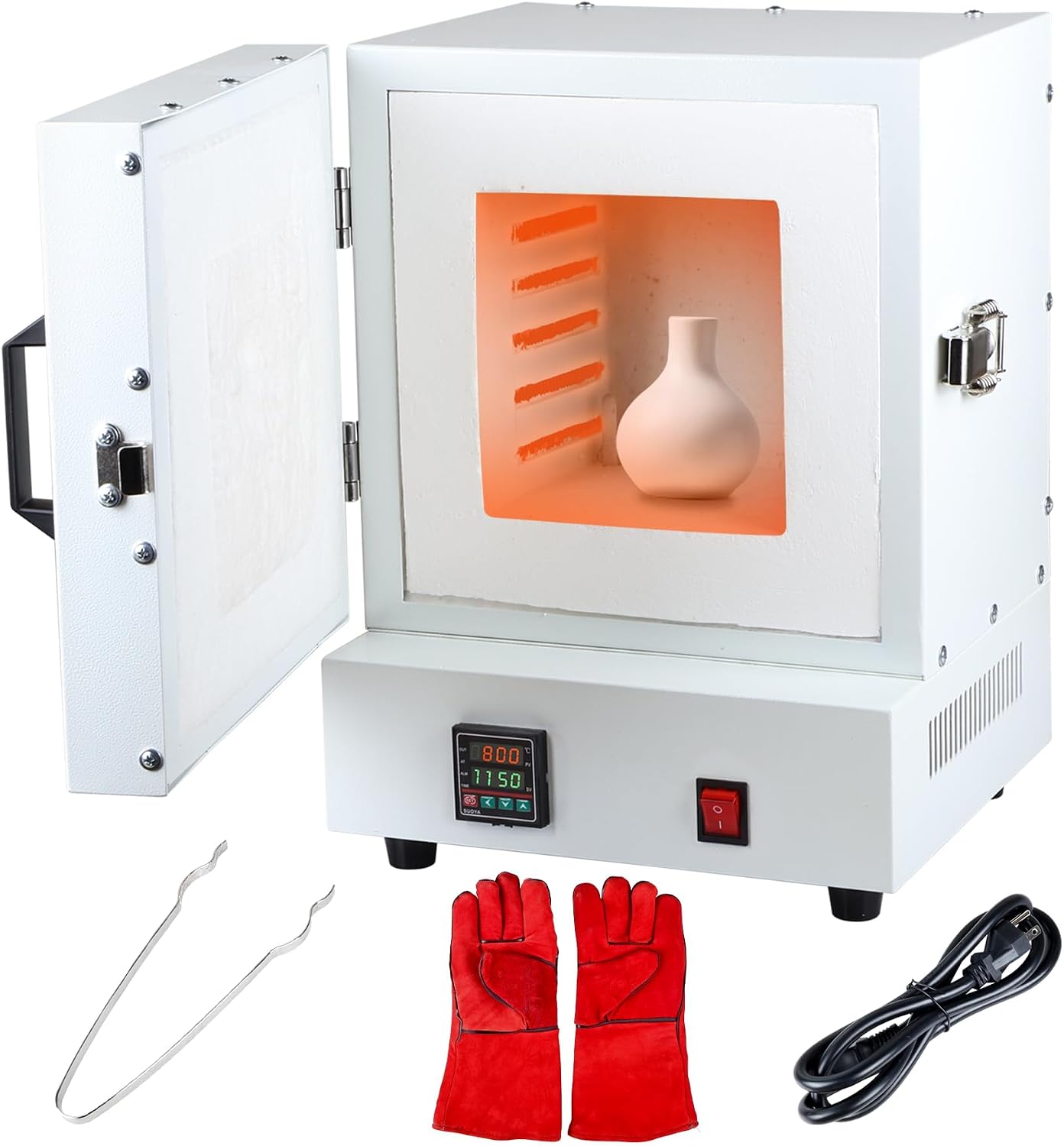 2000W Electric Kiln for Jewelry Making | 0-2102℉/1150℃ Temperature Control Pottery Kiln, for Jewelry Making, Metal Casting, Pottery Glazing and DIY Projects