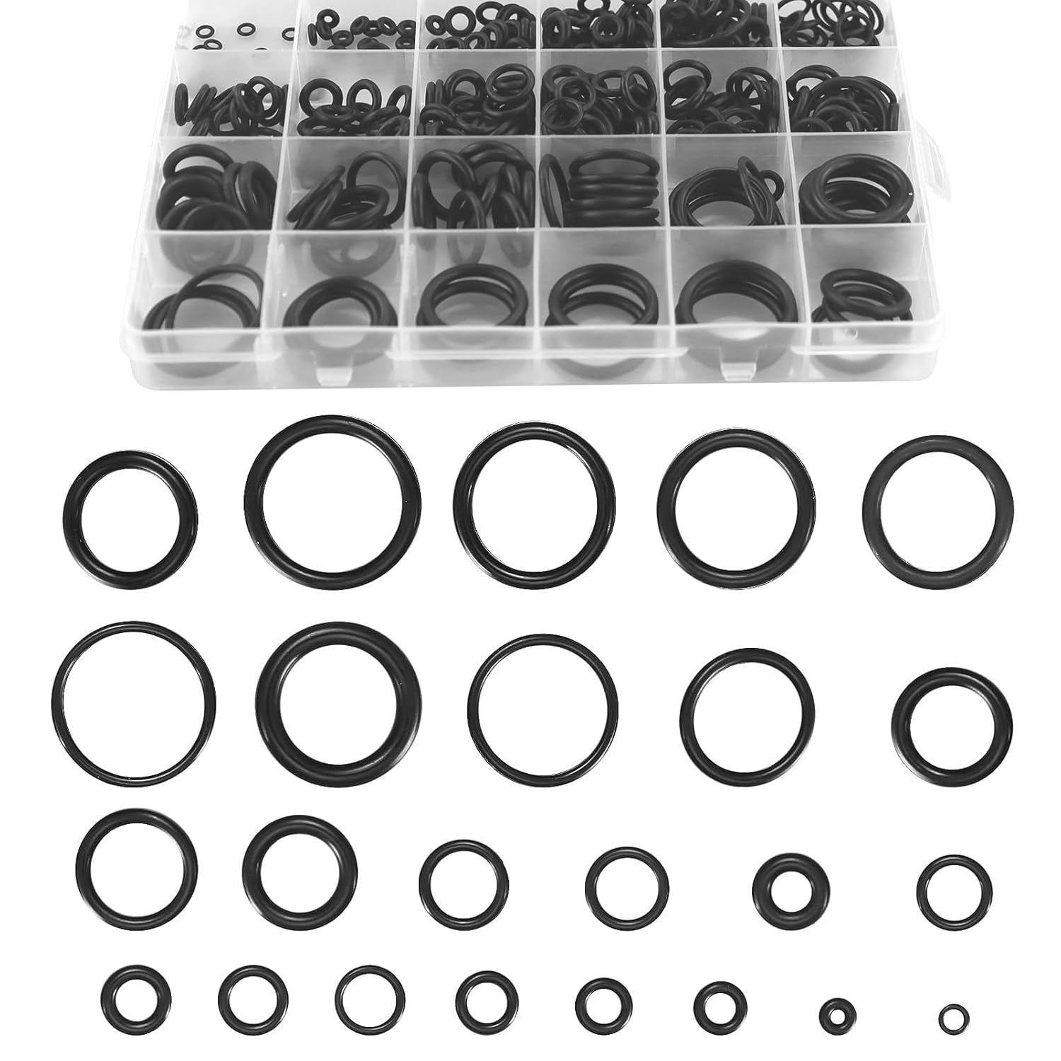 HXMJIED 360 Pcs Rubber O-Ring Washer Gaskets Set, 24 Sizes O-Ring Gasket Kit, Black Electrical Gasket Rings, Kitchen Tap Washers Seals Spacers, Insulating Plumbing Plumber Sealing O Rings Washers Set