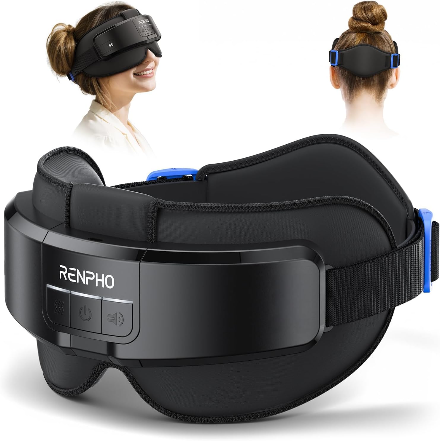 Renpho Eye Massager with Heat, Head Massager for Headache, Sleep Mask with Bluetooth Music, Heated Eye Massger for Forehead, Back of Head and Temple, Birthday Gitfs for Women Men