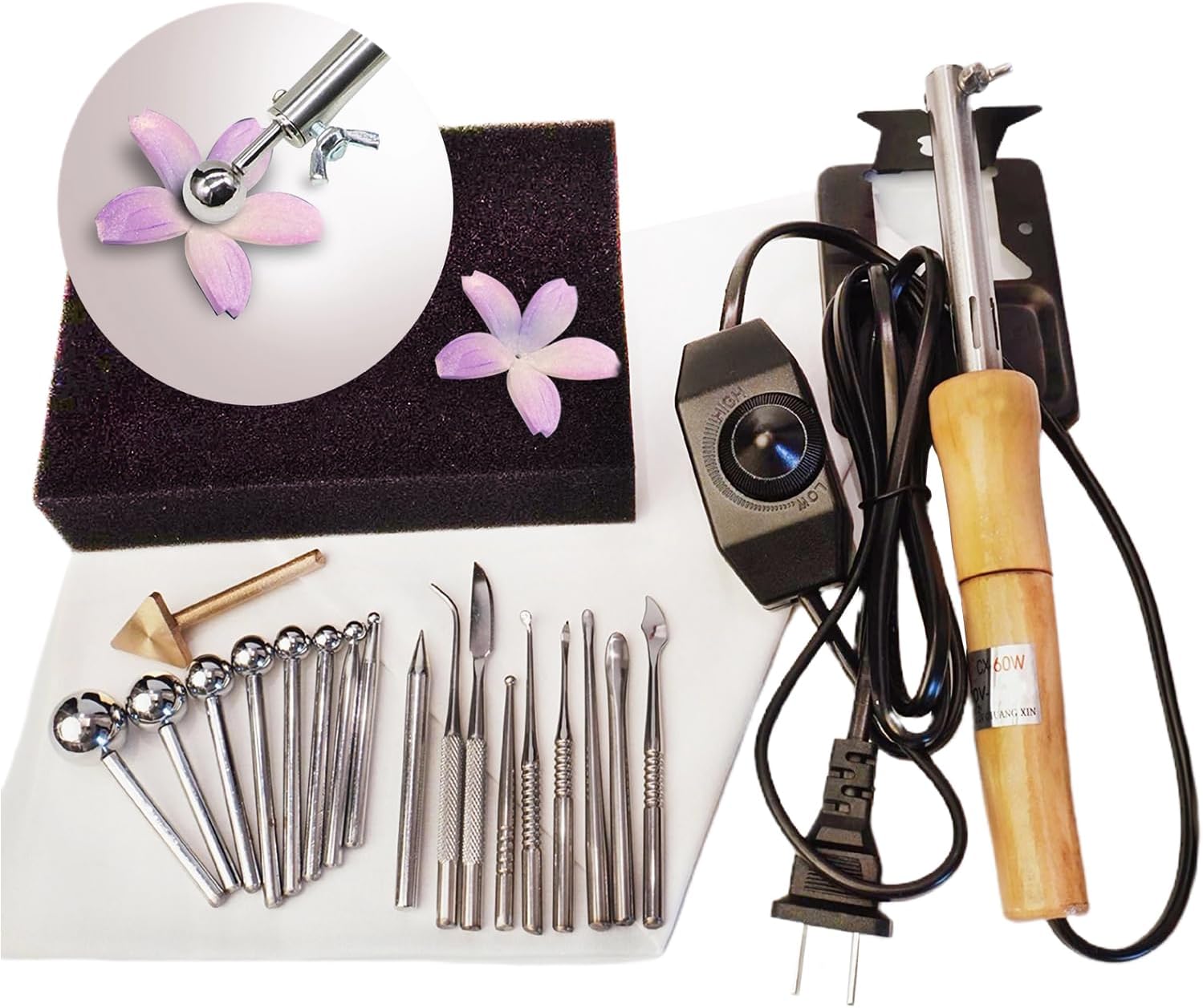 Flower Making Kit, Electric Fabric Flower Maker, Artificial Flower Ironing Machine with 18 Ironing Heads, Adjustable Temperature, Fake Flower Making Tools Kit