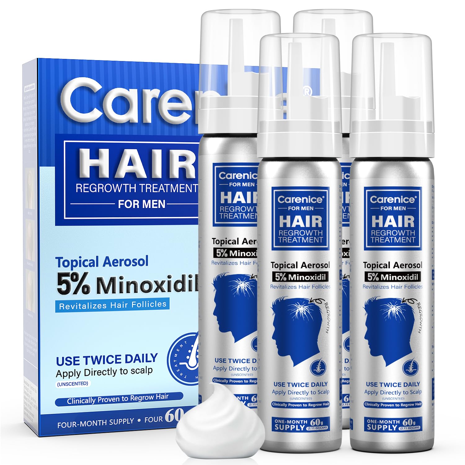 5% Topical Minoxidil Foam, Aerosol Minoxidil for Men, Infused with Biotin, Hair Growth Treatment, Supports Thicker and Fuller Hair & Beard Unscented (Minoxidil Foam, 8.44oz, 4 Months Supply)