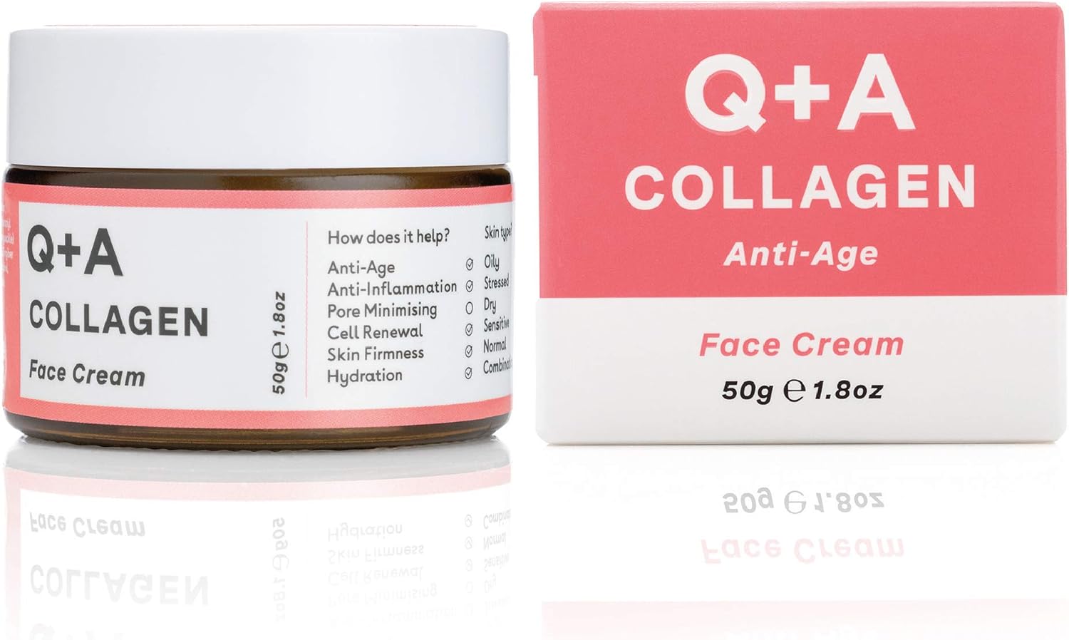 Q+A Collagen Face Cream (50g), Natural Skincare Anti-Ageing Face Care with plant-powered Collagen, Shea Butter and Magnesium, Hydrating and Firming Day Cream