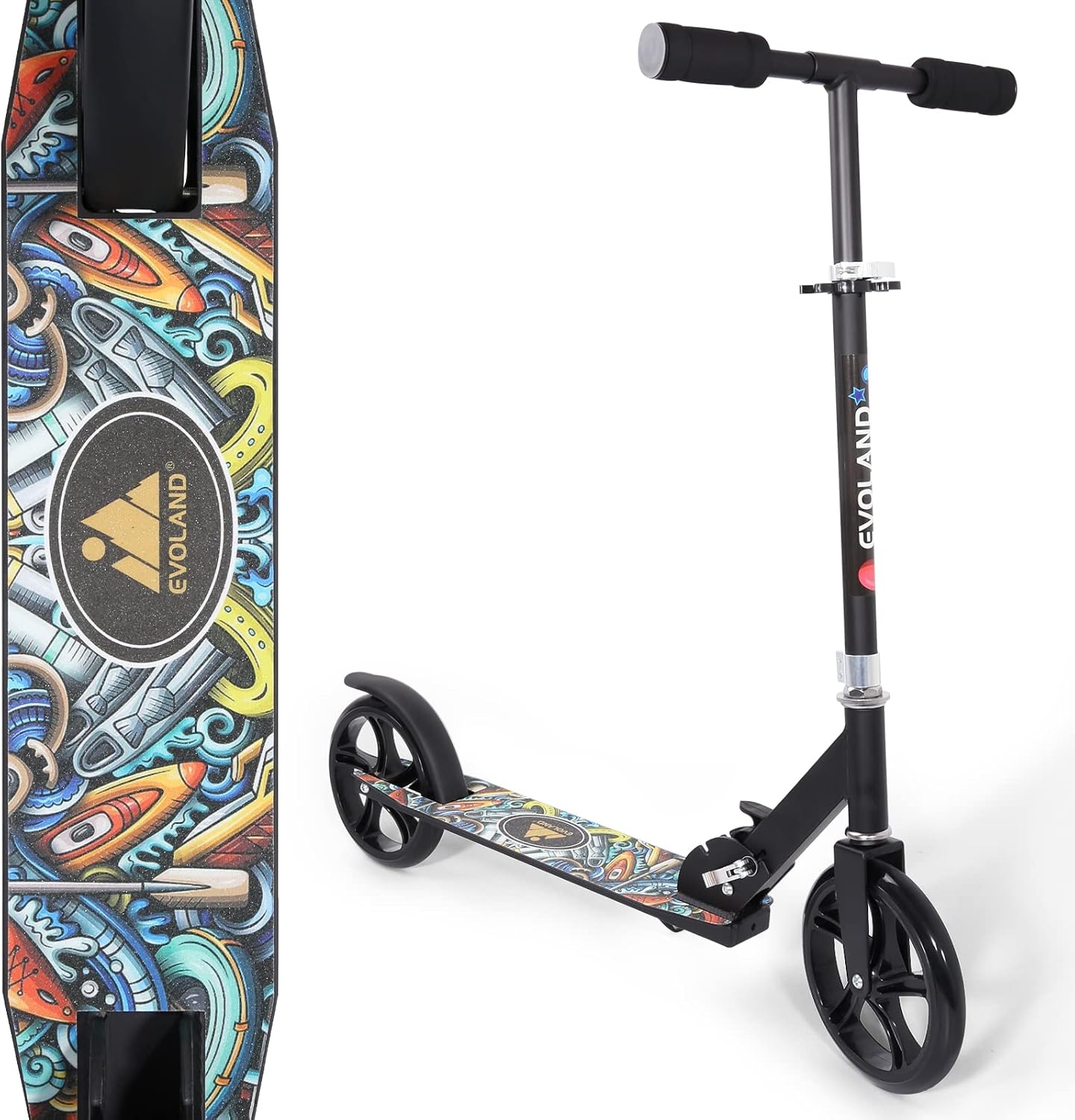 EVOLAND Foldable Kick Scooter, Adjustable Height 2-Wheel Scooter with Lightweight Aluminium Deck for Kids and Teens Ages 8/9/10/11/12+