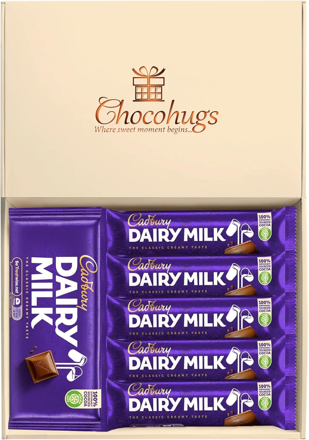 Chocohugs Chocolate Gift Box Hamper | Filled with Dairy Milk Full Sized Chocolate Blocks and Bars | Box of Chocolates | Sweet Treat Gift Box | Assorted Dairy Milk Chocolate Selection Box Gift Hamper