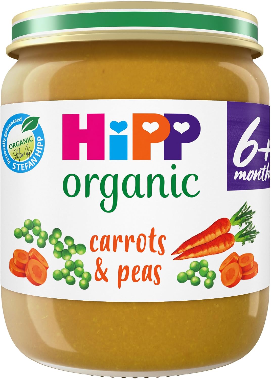 HiPP Organic Carrots & Peas Baby Food Jar 6+ Months 125g (Pack of 6)