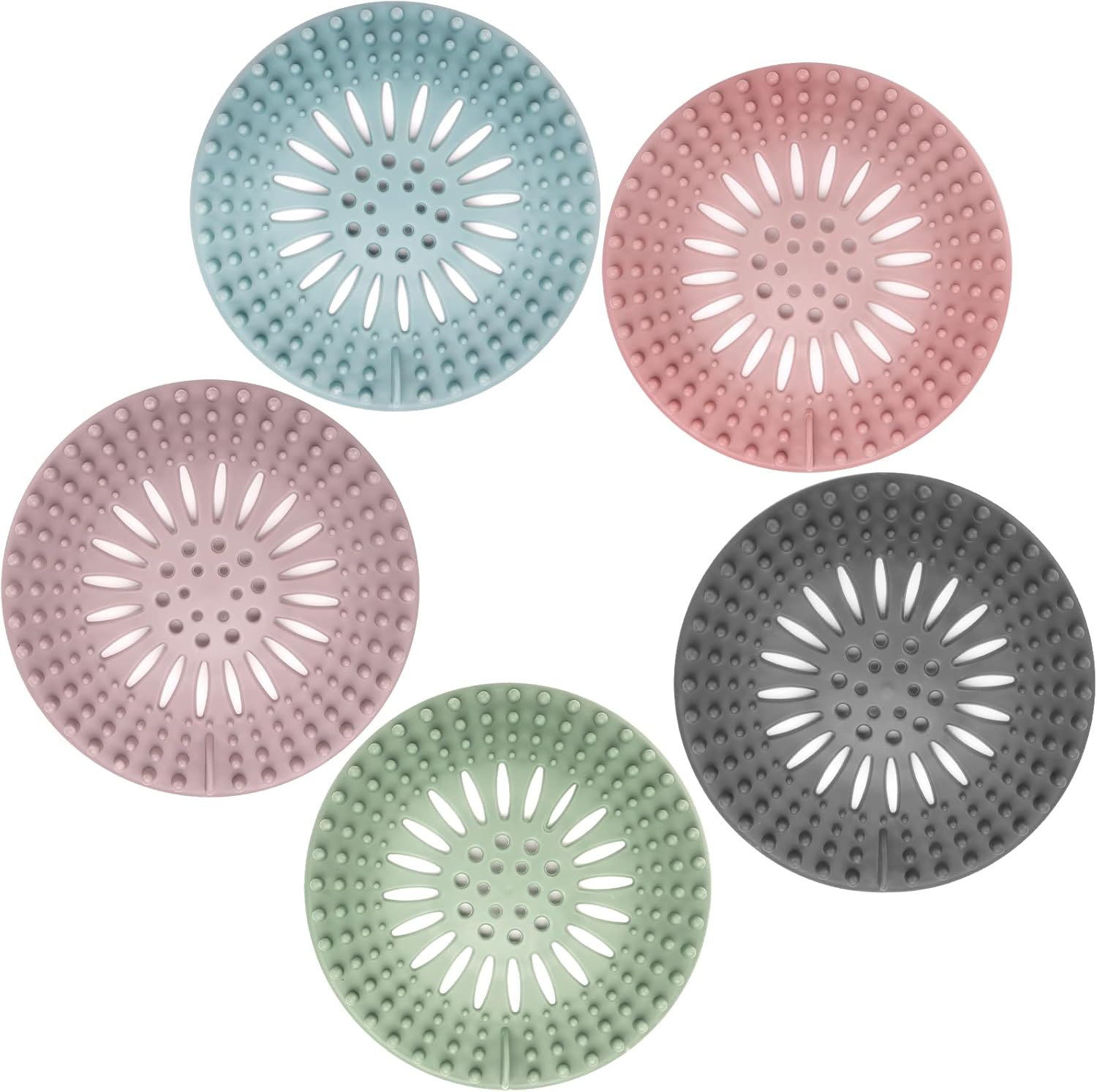 Gotega 5 Pcs Hair Catcher Shower Drain Covers Protector Silicone Bathtub Hair Stopper Easy to Install and Clean Suit for Bathroom Tub Shower and Sink