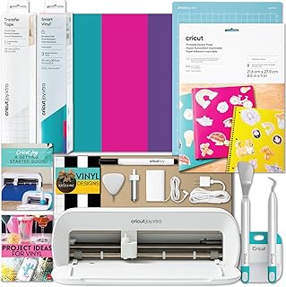 Cricut Joy Xtra Machine with Printable Sticker Paper and Vinyl Sampler Bundle - Beginner Sticker and Decal Making Kit with Cutting Machine and Tools -DIY Decor, Water Bottle Stickers and Laptop Decals