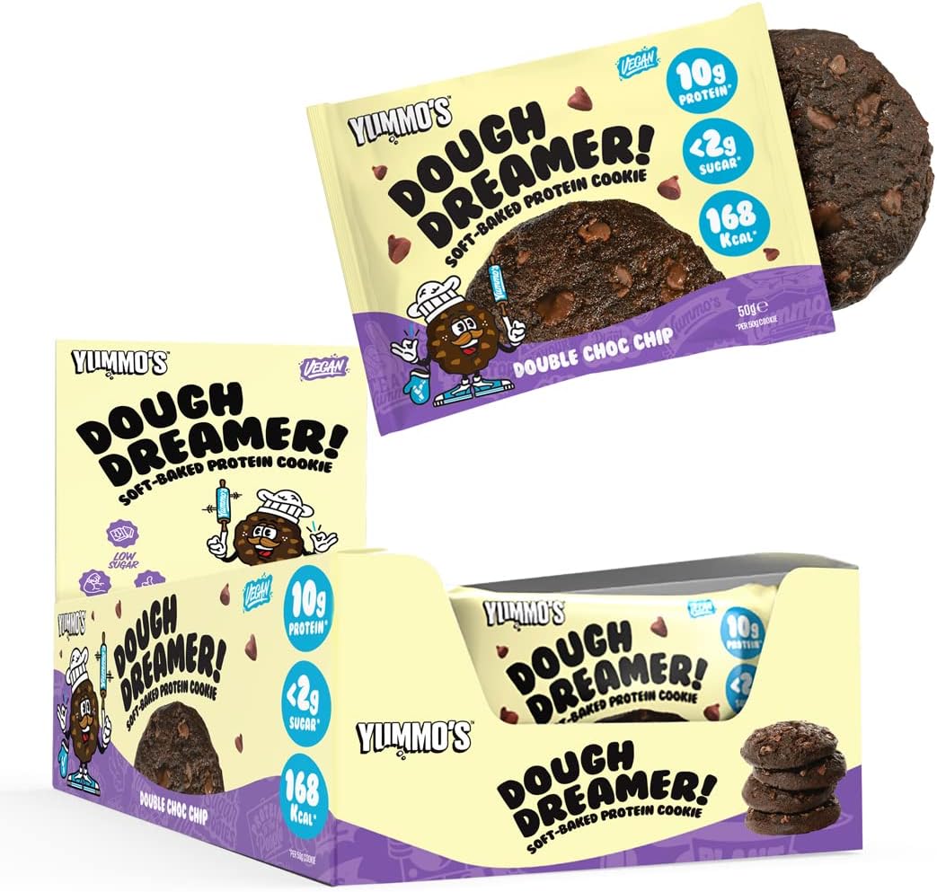 Yummo's - Vegan Protein Cookie, Double Choc Chip (12 pack) - Plant Based, High Protein, Low Sugar, Vegan Snack