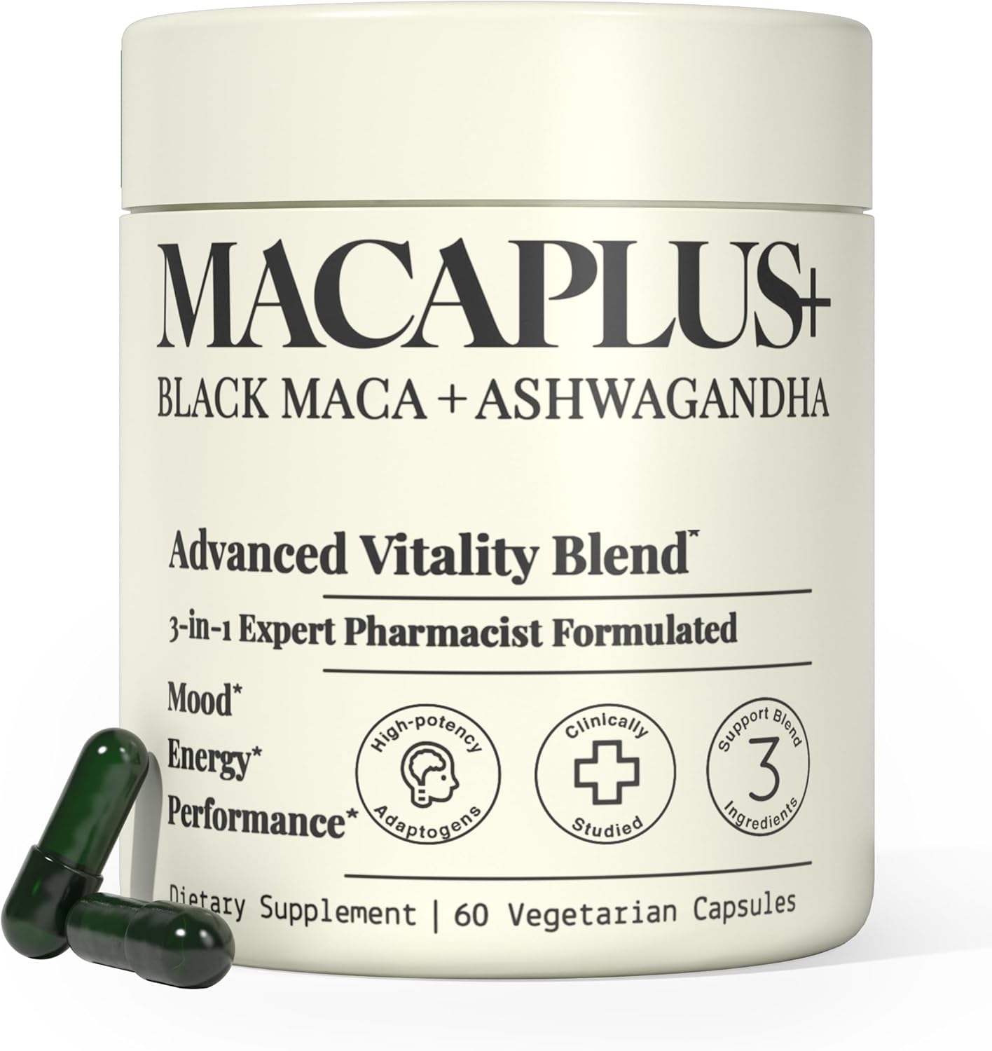 MACAPLUS+ Black Maca Root + Ashwagandha + Fenugreek - #1 Highest Potency Black Maca Root 40,000mg 40x Strength Organic Capsules for Men and Women Supplement 100% Pure Maca Peruana 40:1 Powder Pills