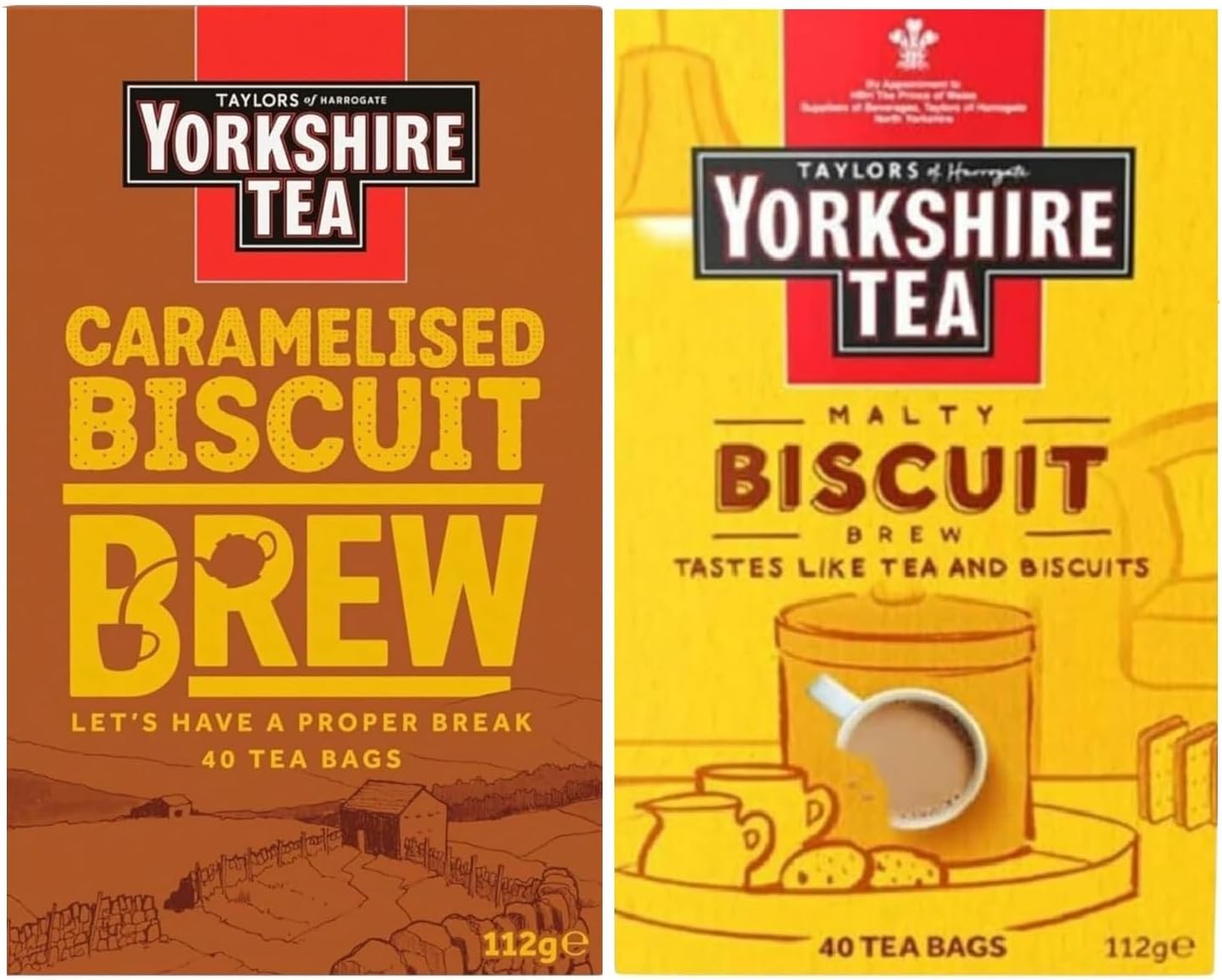Yorkshire Tea Variety Pack x40 Tea Bags, Flavours Inc. Malty Biscuit Brew and Caramelised Biscuit Brew (Pack of 2, Total 80 Tea Bags)